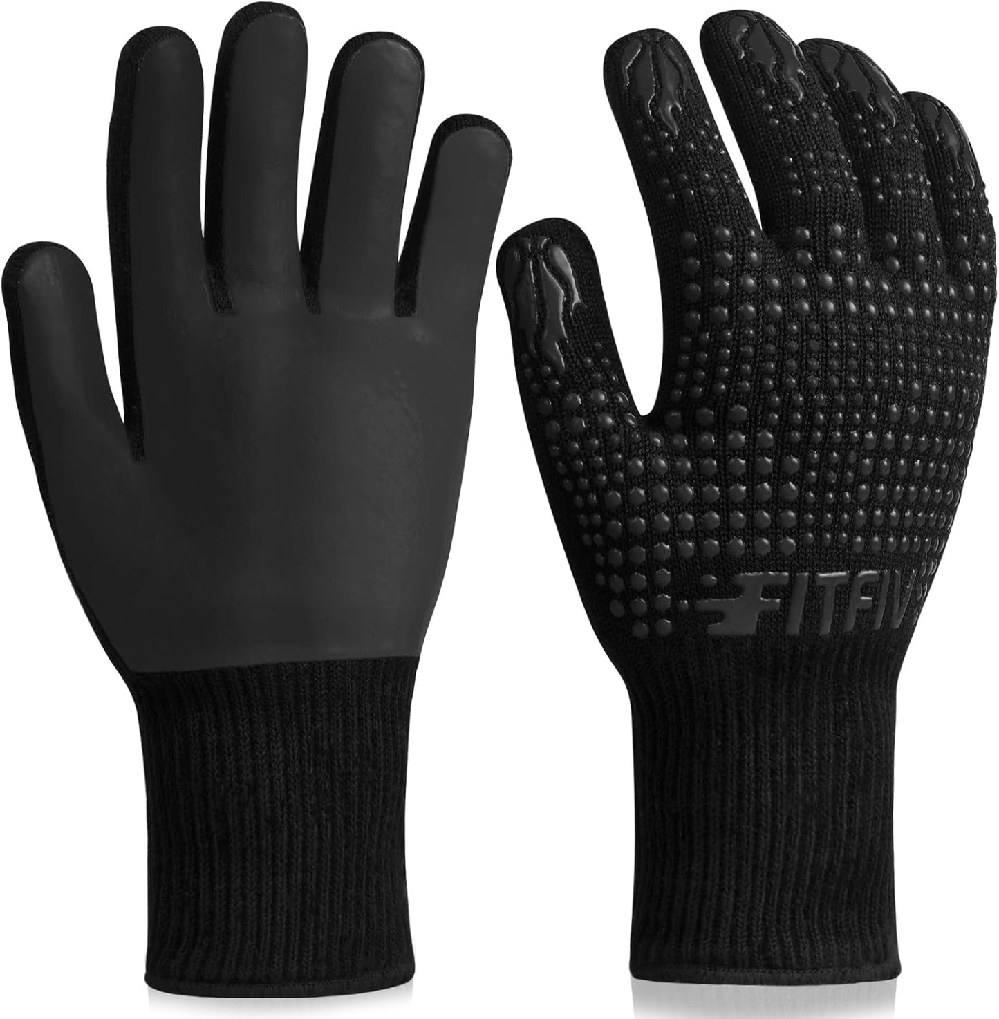 BBQ Gloves, Oven Gloves, 1472°F Extreme Heat Resistant Barbecue Gloves, Silicone Non-Slip Oven Mitts, Kitchen for Cooking, Grilling, and Baking (Black)