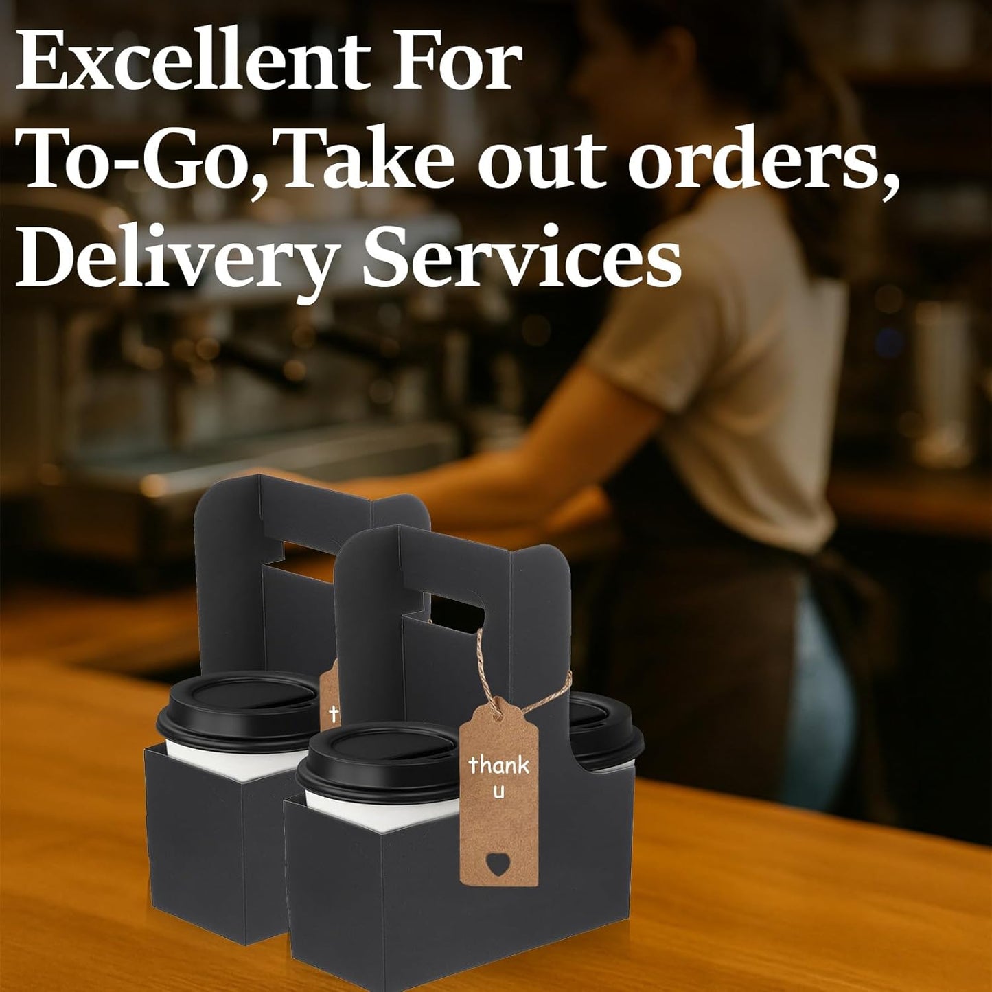 10 Pack 2 Cup Disposable Drink Carrier with Handle Paperboard Coffee Cup Holder Portable for Hot Cold Drinks Food Delivery Services with Heart Card for Teacher Appreciation Week Mother's Day