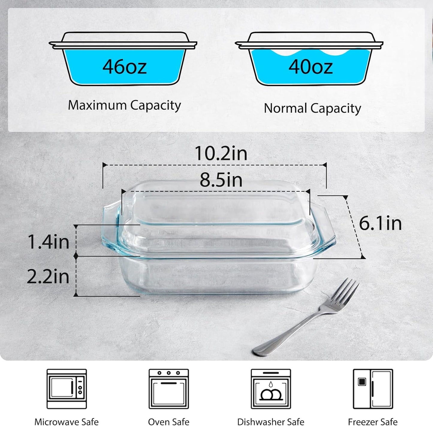 NUTRIUPS 1.4QT Small Glass Casserole Dish With Lid, 8.5×6.1in Rectangular Casserole Dish for Oven