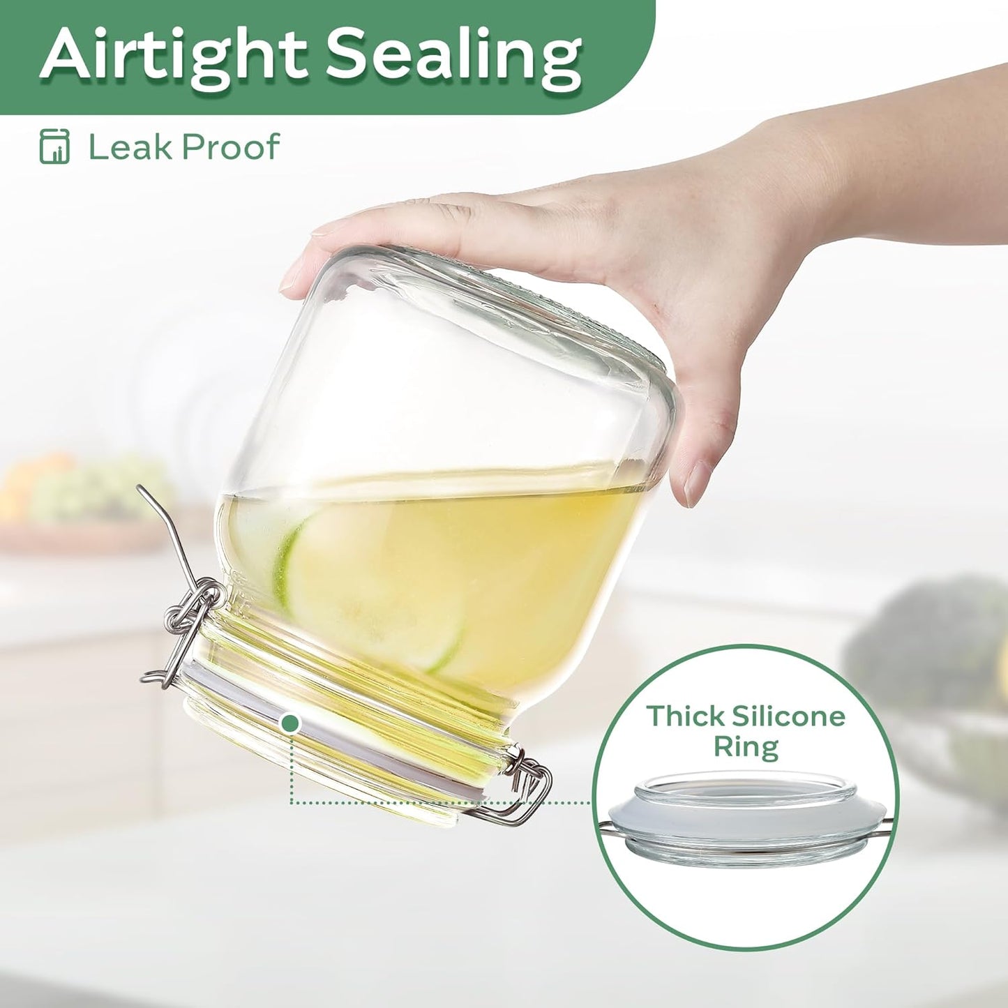 Glass Food Storage Jars with Airtight Lids 25 oz Square 4 Pack Kitchen Storage Containers Cabinet Canisters Sealed Pot Canning for Pasta, Cereal, Coffee, Beans, Spice