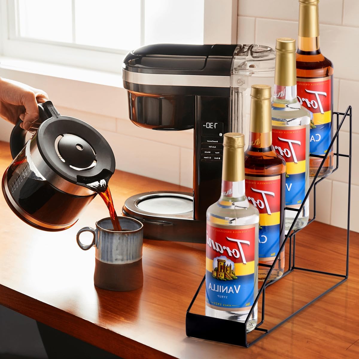 Coffee Syrup Rack for Coffee Bar Accessories, Fits with Torani and Monin Syrup, Coffee Bar Organizer Holds 4 Bottles 2 Pack