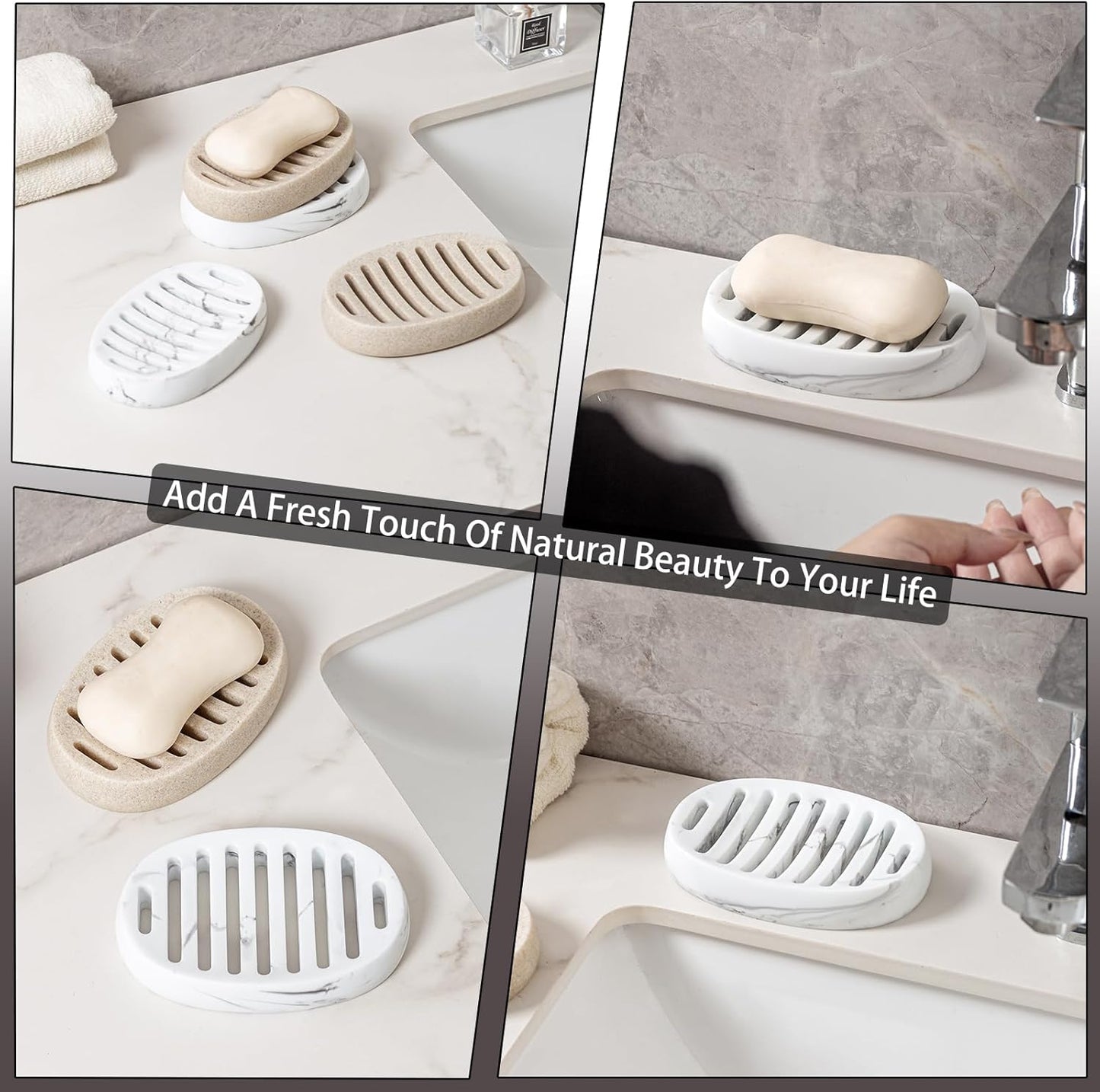 Soap Dish, Self Draining Bar Soap Holders, Oval Soap Saver Spone Holder Tray for Shower Bathroom Sink Countertop Kitchen Bathtub (White)