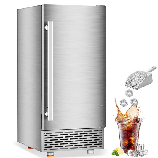 Commercial Under Counter Ice Maker Machine 88Lbs/Day with 55Lbs Storage, 15" W Stainless Steel Built-in Freestanding Ice Maker 40Ice/Cycle, Self-Cleaning for Commercial & Home Restaurants Bars