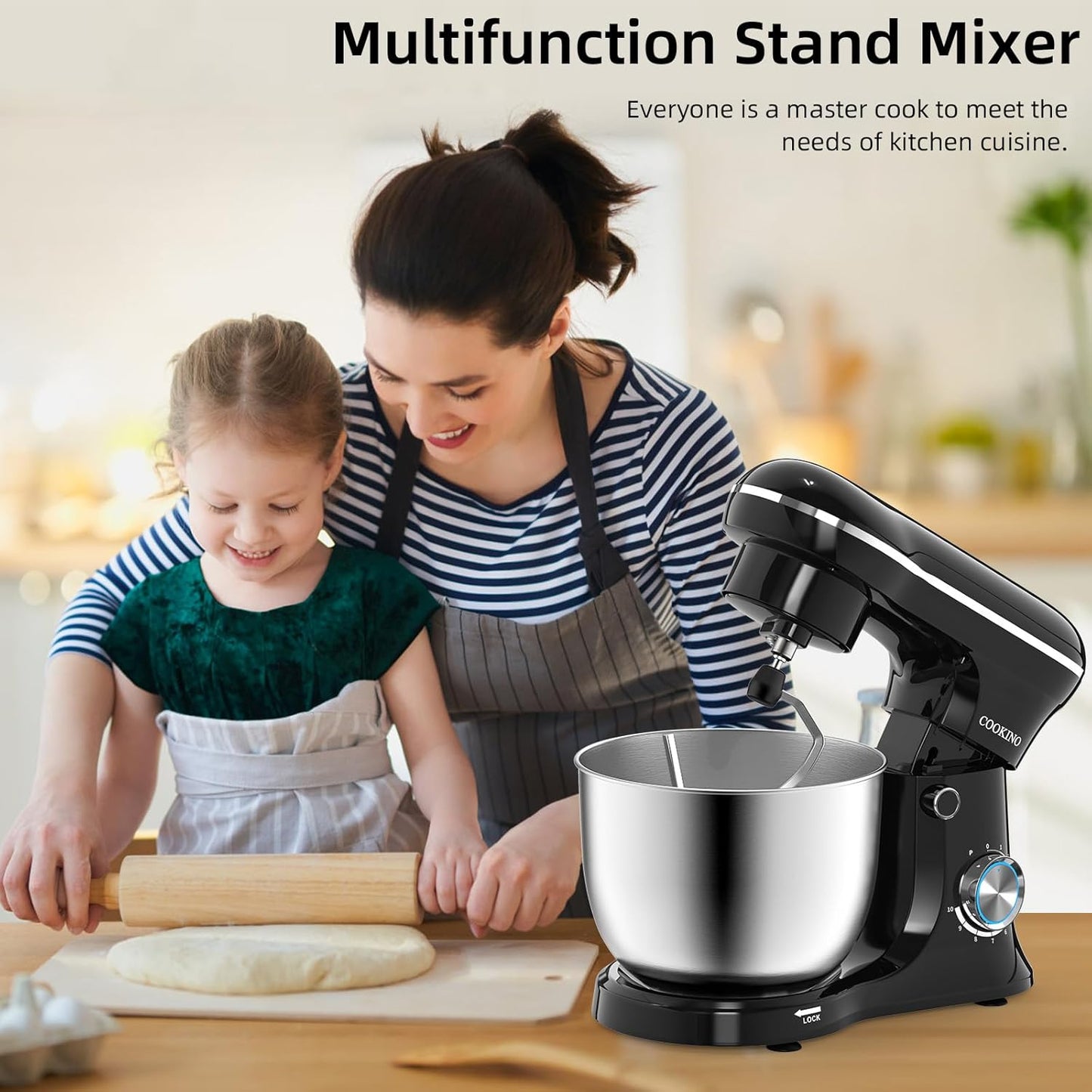Electric Stand Mixer,10 Speeds Tilt-Head Food Mixer, 3-IN-1 Kitchen Mixer for Daily Cooks with 6.5 QT Bowl,Dough Hook, Beater, Whisk (Onyx Black)