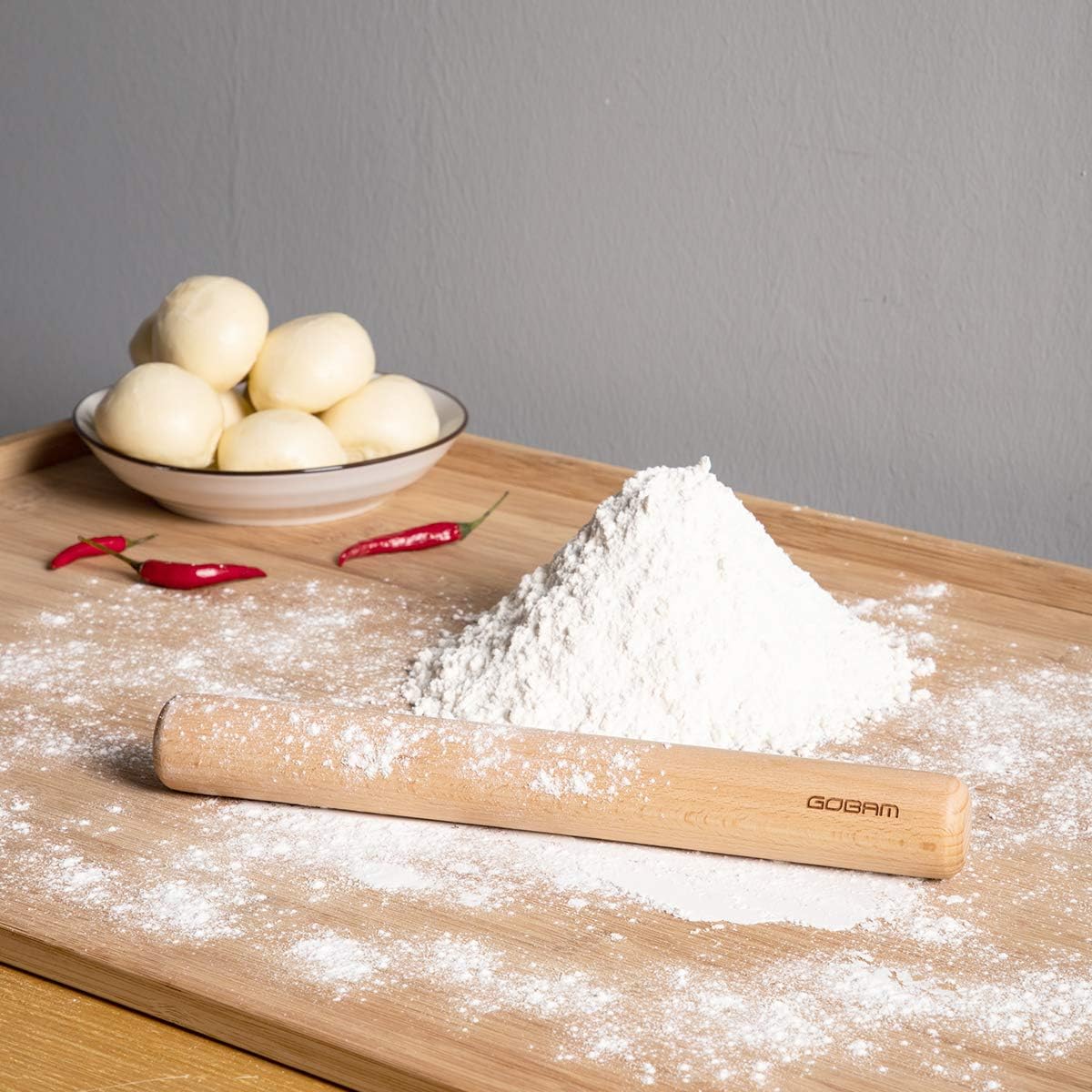 GOBAM Wood Rolling Pin, Extra Large - Dough Roller for Pasta, Cookies, Pie, Pizza, Chapati, Fondant, Rolling Pins for Baking, Bread Making Tools and Supplies - 15.8 x 1.6 Inches