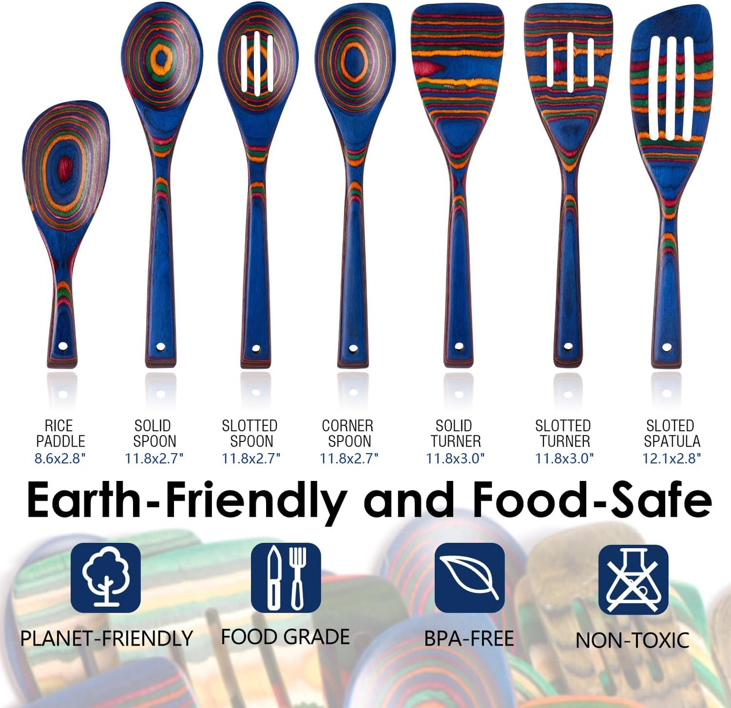 Kitchen Pakkawood Wooden Spoons for Cooking – 7-Piece Kitchen Utensil Set with Spatula, Corner Spoon, Rice Paddle – Nonstick Safe Durable Wooden Cooking Tools for Home Kitchen (Spectrum) by Howhong