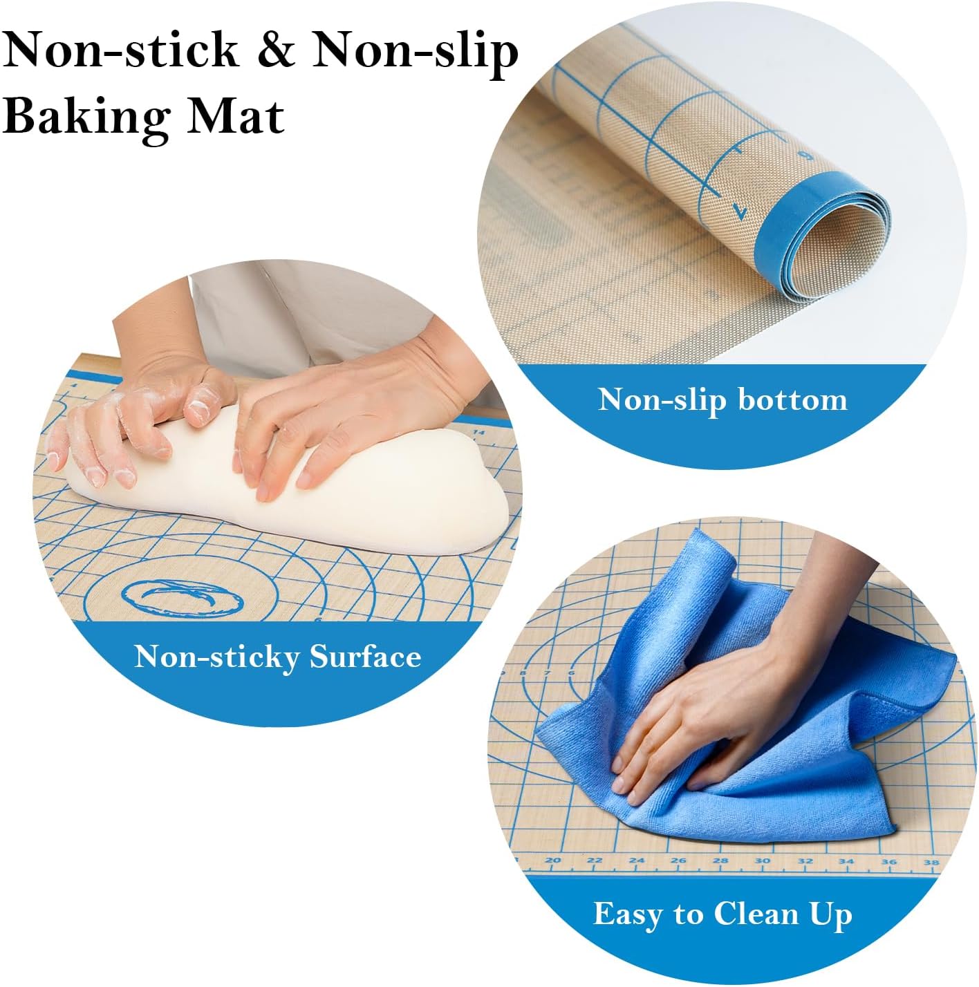 Silicone Baking Mat,28in×20in & 16in×12in Pastry Mat,Measuring Non-slip Dough mat Mats for Baking,Kneading Dough,Table Mats Blue (2Pack)