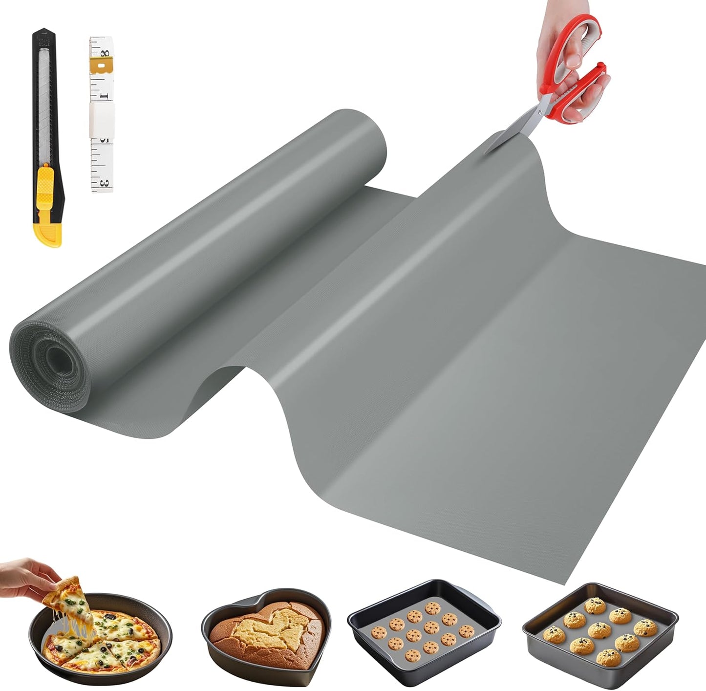Silicone Baking Mat, 12 IN x 10 FT Free Cutting Baking Sheet, Non-Stick Reusable Dough & Pastry Mat, Non-Slip Silicone Mat Roll for Air Fryer Liner, Freeze Dryer, Oven Baking Pan, Kitchen Counter