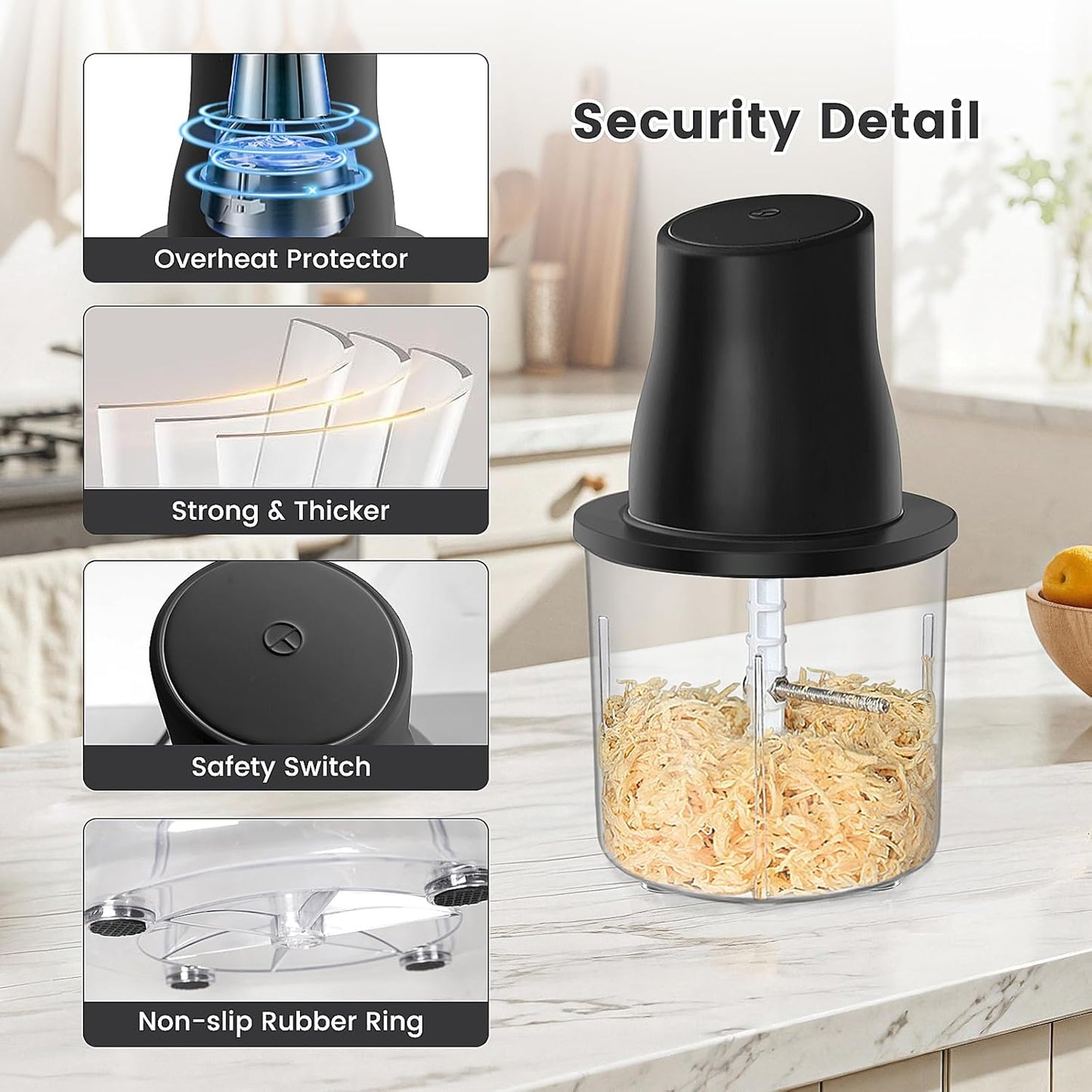 Electric Chicken Shredder, Automatic Food Chopper with Chicken Breast Shredder & Meat Grinder, 2 Sets of Blades for Chicken/Pork/fish/Vegetable/Baby Food (Black)