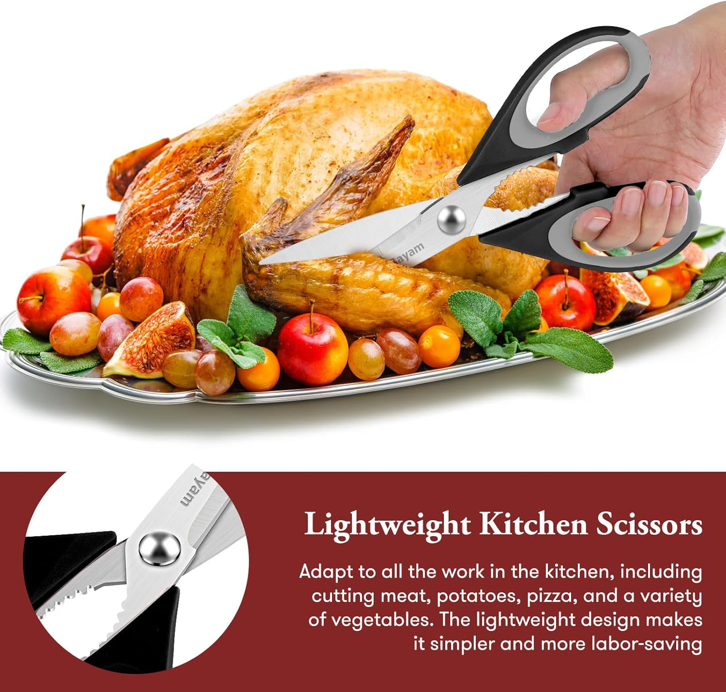 Kitchen Gadgets Utensils Set for Home, iBayam 8.5" Kitchen Scissors with Sheath, Black Cooking Scissors, All Purpose Shears