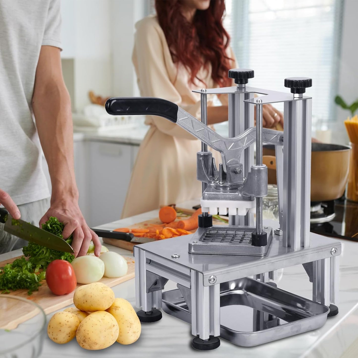 Commercial French Fries Cutter 1/4″ 3/8″ 6 Wedges 6 Wedges to Core Stainless Steel Blades Potato Slicer Fruit Chopper for Restaurant Home Kitchen Cutting, Sliver