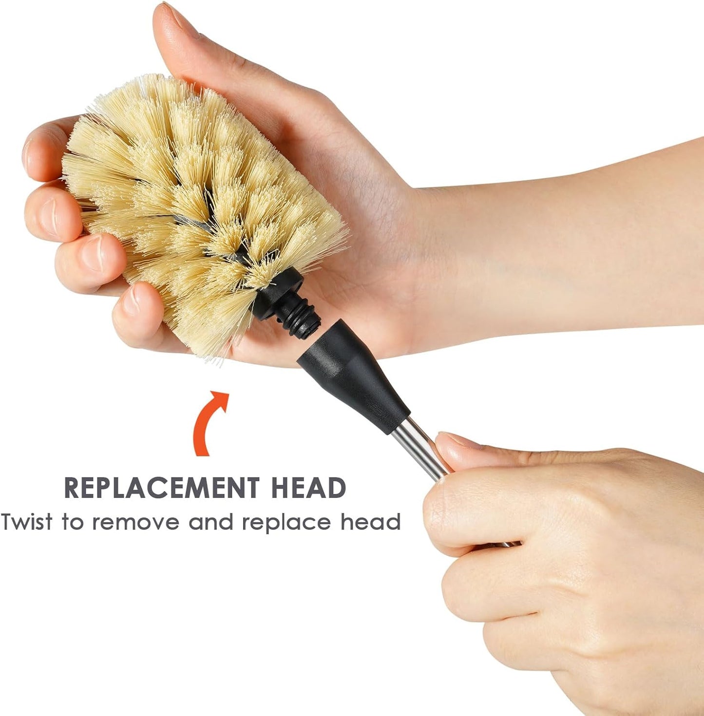 Water Bottle Cleaning Brush with 2 Replaceable Heads, Compatible with Sport Bottles, Tumblers, Mugs, Wine Decanters, Glassware, Round, 1 Pack (13 in)