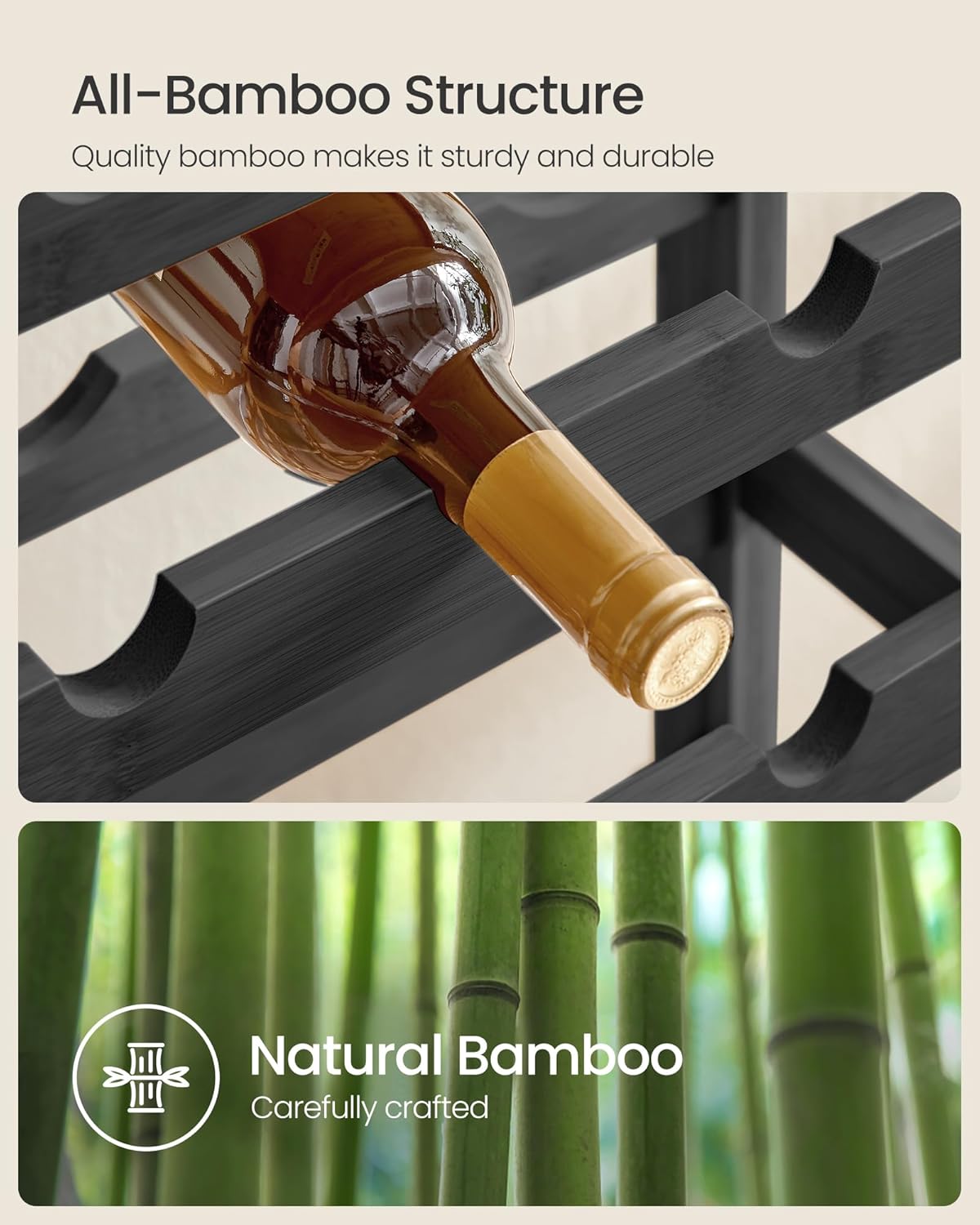 SONGMICS 42-Bottle Wine Rack Free Standing Floor, 7-Tier Display Wine Storage Shelves with Table Top, Bamboo Wobble-Free Bottle Holder for Kitchen Bar Dining Room Living Room, Ink Black UKWR027B16