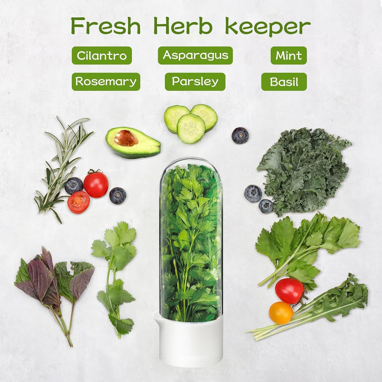 Herb Keeper for Refrigerator, Herb Saver for Refrigerator, Vegetable Preservation Bottle for Cilantro, Mint, Parsley, Asparagus, Keeps Greens Fresh for 2-3 Weeks (1PCS)