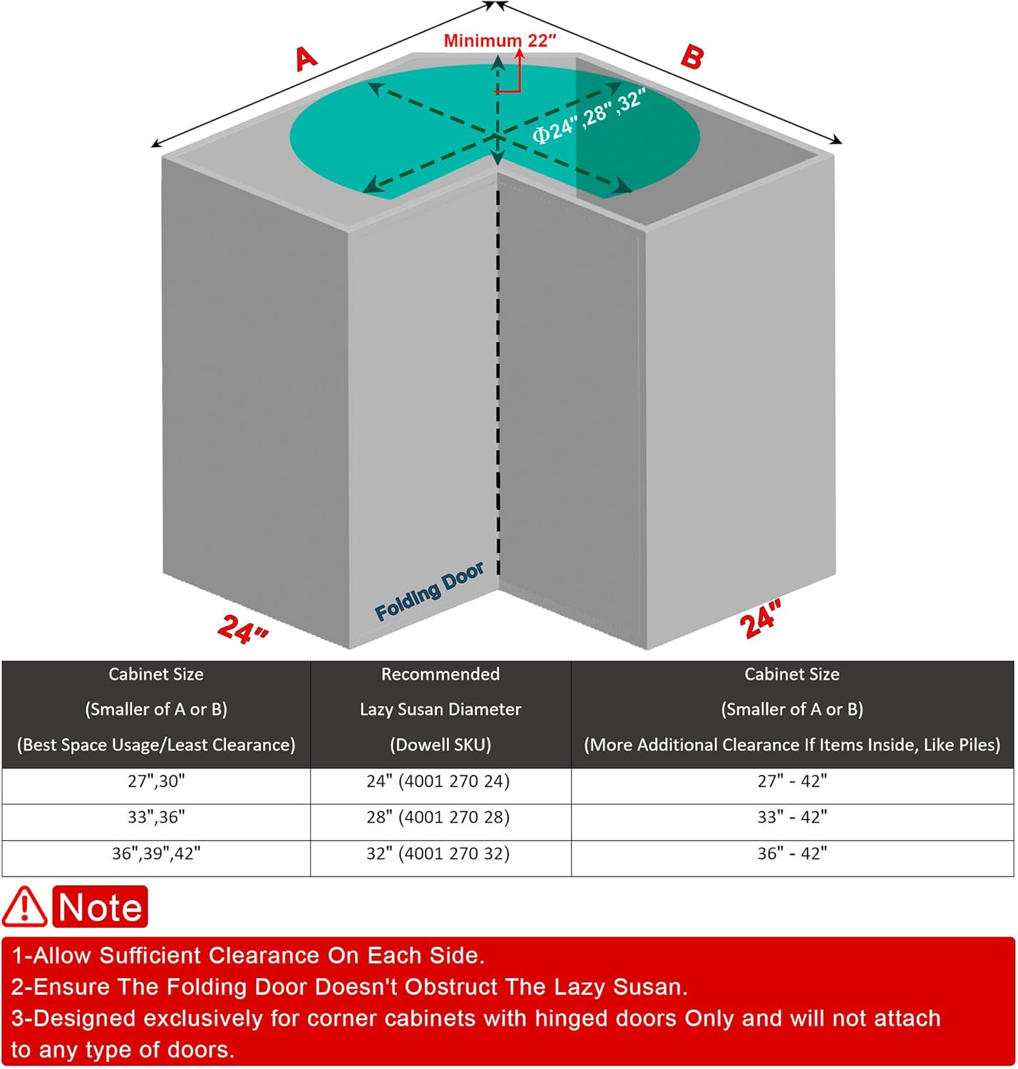 Dowell 28" Kidney Lazy Susan, 2 Shelves, Kitchen Base Corner Cabinet Organizer (Chrome 4001 270 28)