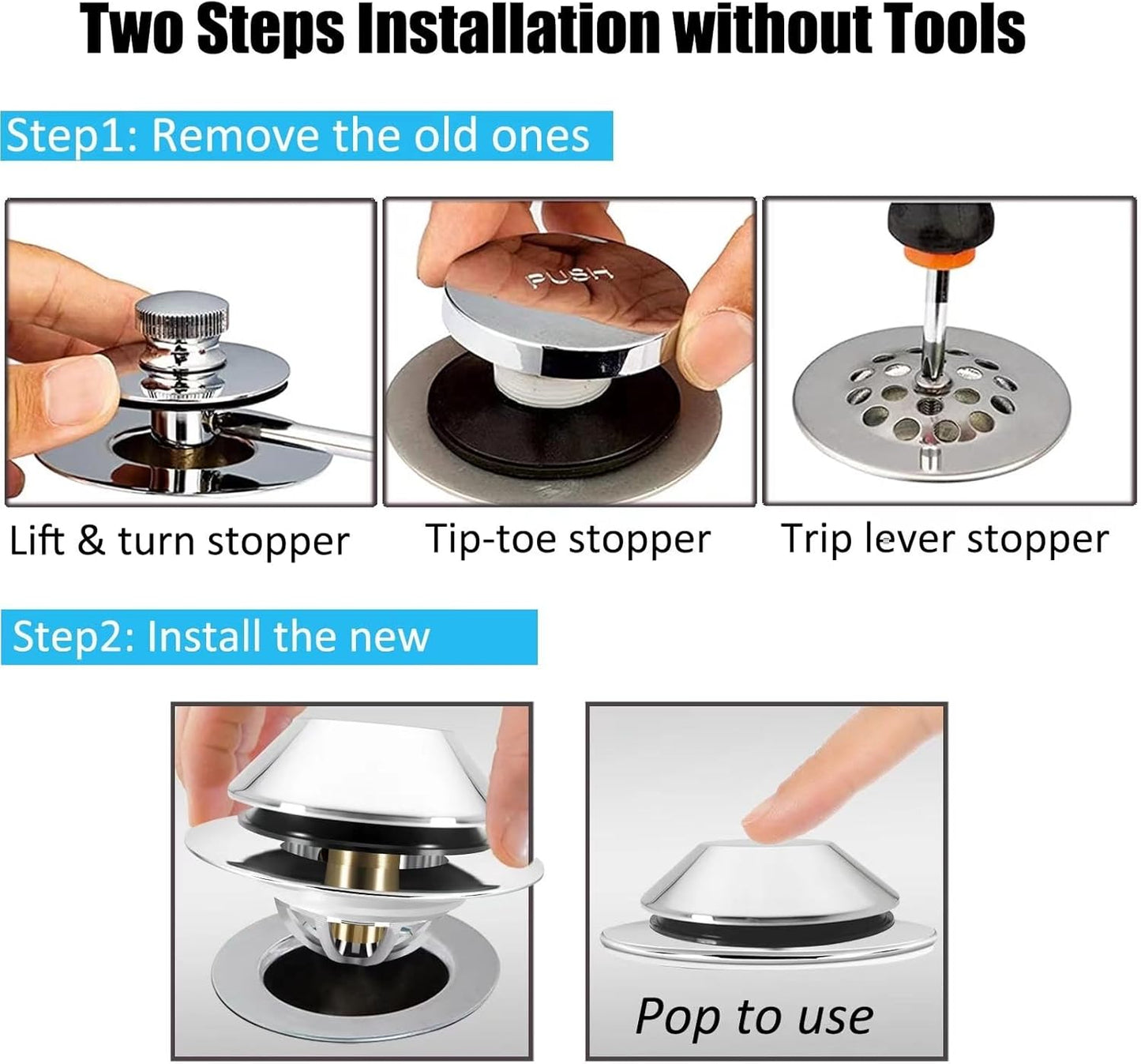 Bathtub Drain Stopper,Pop Up Tub Stopper Bottom with Drain Hair Catcher,Bathtub Plug and Cover with Strainer,Universal for 1.45 to 1.8in Drain Hole,Replaces Lift & Turn, Tip-Toe or Trip Lever