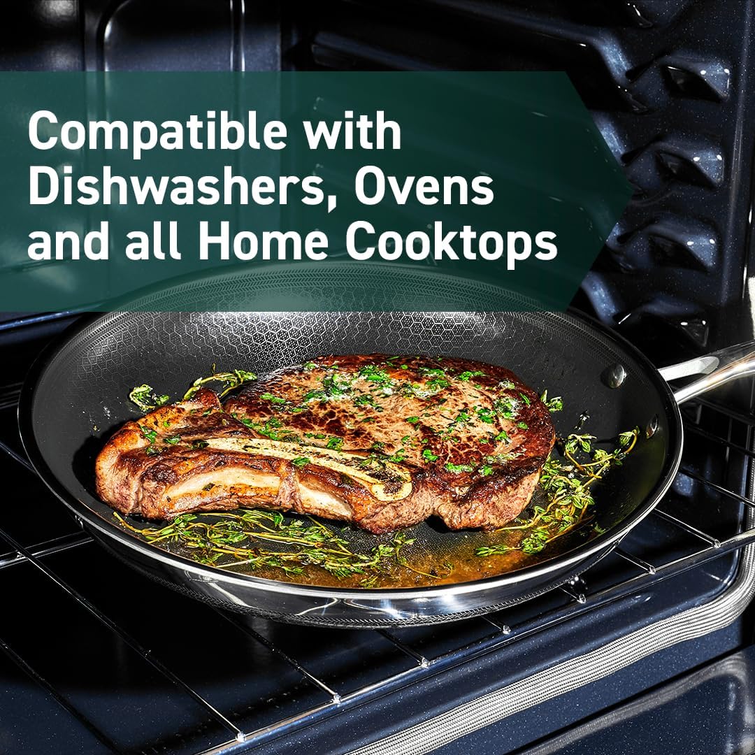 HexClad Hybrid Nonstick 10-Inch Frying Pan, Stay-Cool Handle, Dishwasher-Friendly, Oven-Safe Up to 900°F, Induction Ready, Compatible with All Cooktops