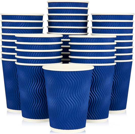 JollyPack 60 Pack 12 oz Paper Coffee Cups, Blue Disposable Beverage Cups with Insulated Ripple Wall for Coffee, Tea, and Hot Chocolate