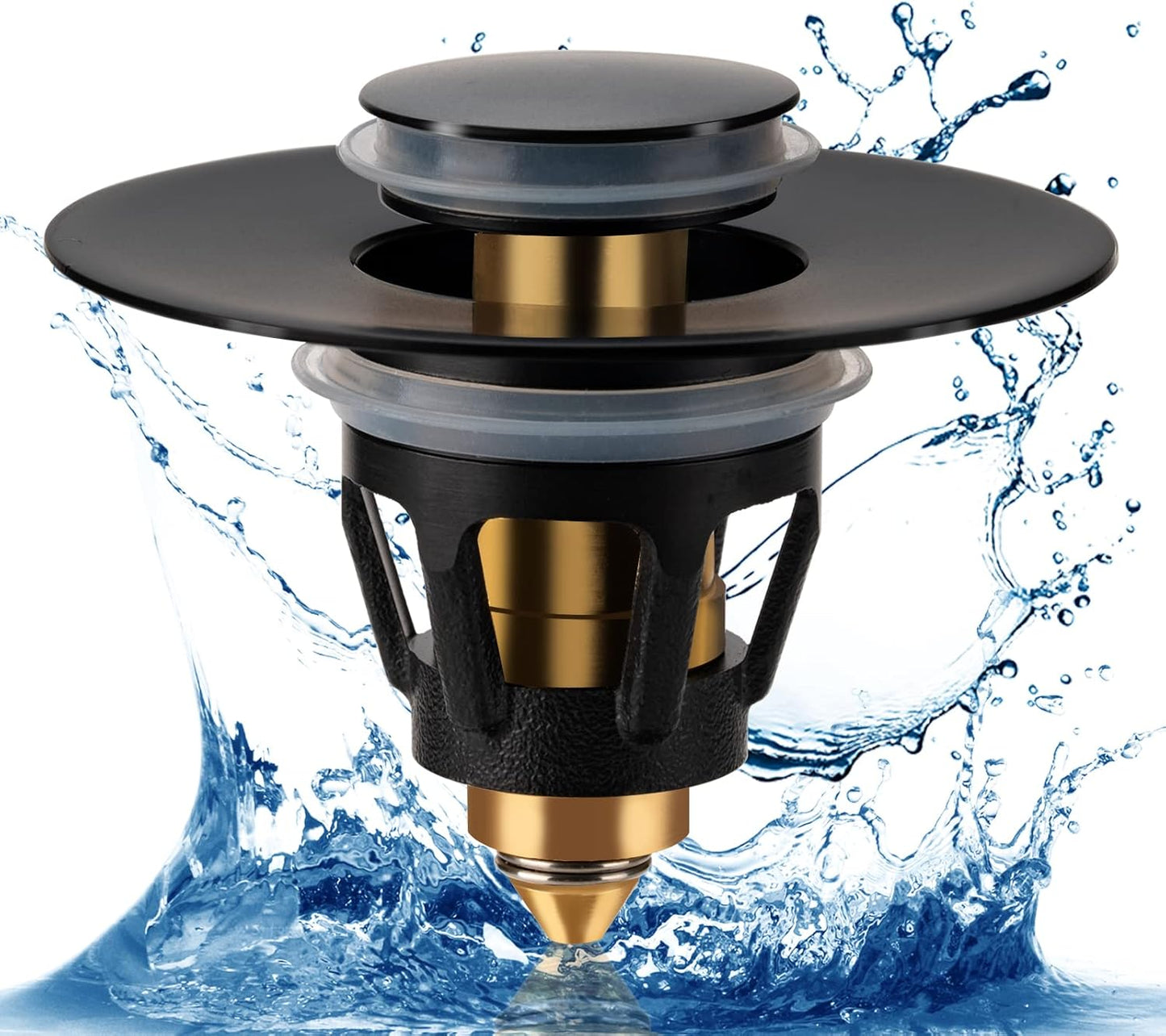 Three colors Bathroom Sink Stopper, 1.1-1.5" Bathroom Sink Strainer, Universal WashBasin Pop Up Drain Stopper, Bounce Core Push Type Sink Plug, Anti-Clogging, Stainless Steel (Matte Black,1PCS)