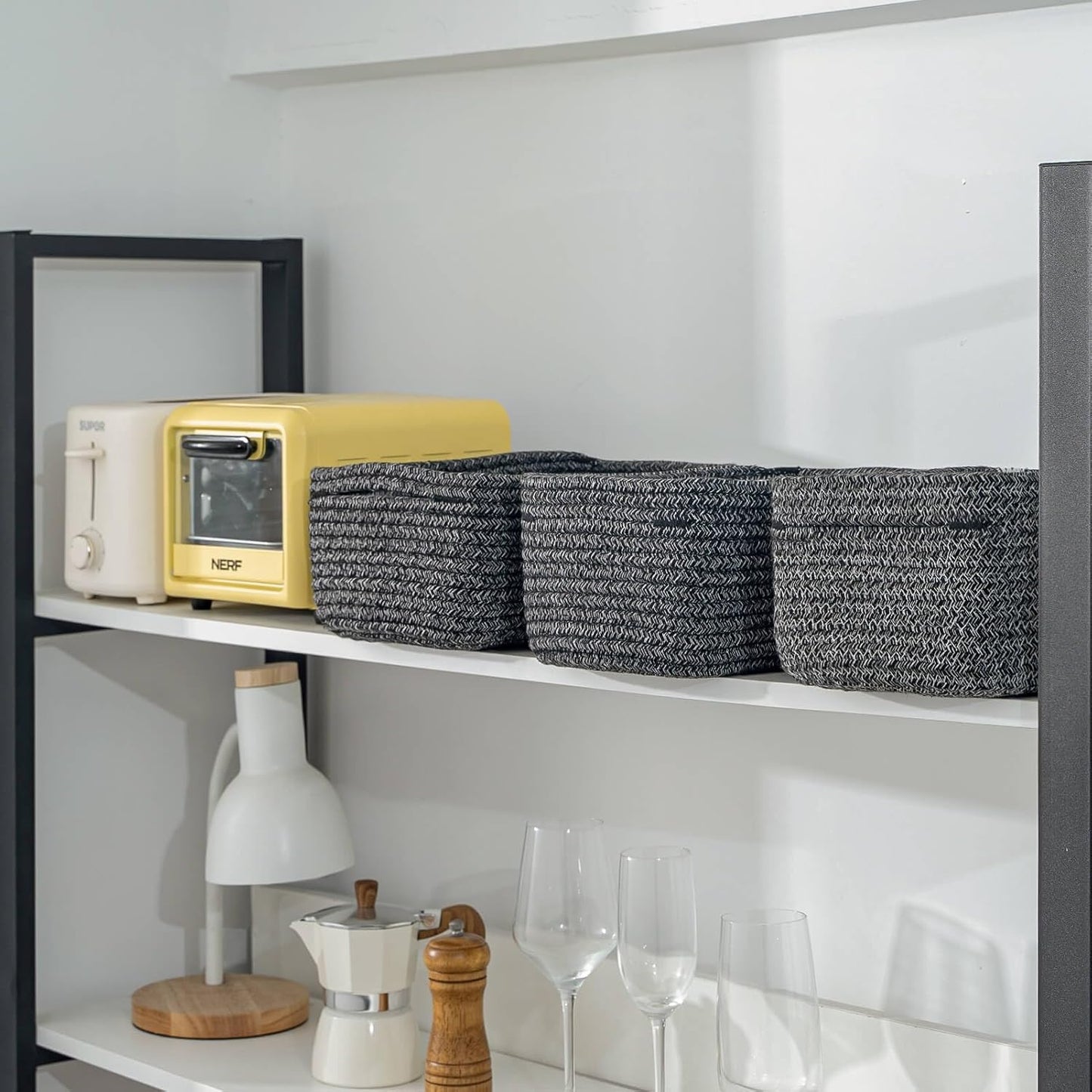 CubesLand Mixed Black Baskets Bins for Organizing,Small Woven Storage Baskets for Shelves,Cute Closet Cube Bins Set 2,Baby Nursery Cube Organizer Toys Basket Bin,Home Decor Organization Bins