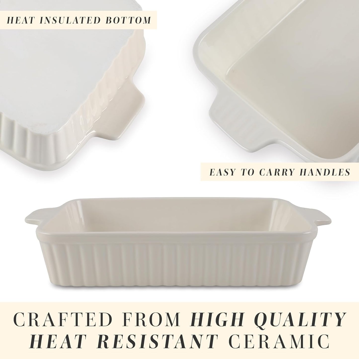 COOK WITH COLOR Casserole Dishes for Oven, Porcelain Baking Dishes, Ceramic Bakeware Sets of 4, Rectangular Pans Handles for Baking Cake Kitchen