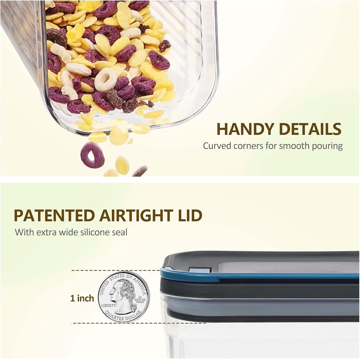 Flip-Lock Airtight Food Storage Containers 6-PC (0.6 Qt*2+1.6 Qt*3+3.4 Qt),Leakproof Ring Seal Top,Anti-Slip Pantry Canister for Flour Sugar,Coffee,Dog Food Treat,Rectangle Black