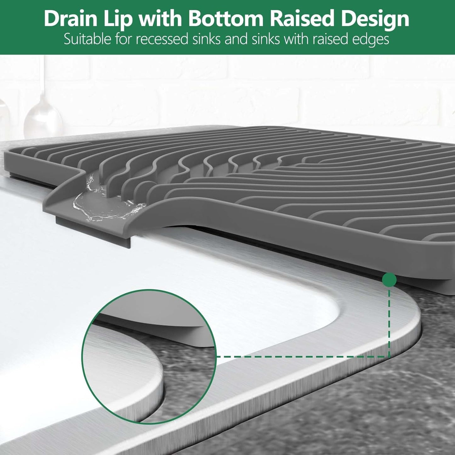 GUUKIN Silicone Dish Drying Mat, 17.7" x 11.8 " Drying Matt Kitchen Counter, Dish Drying Rack Mat, Easy Clean Pad for Countertop Protection, Multi-Functional Use (Grey)