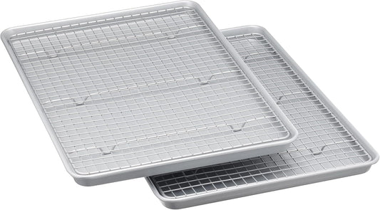 Amazon Basics Ceramic Nonstick Baking Sheets & Cooling Rack Set, Non-Toxic, Half Sheet Size, 2-Pack, Gray