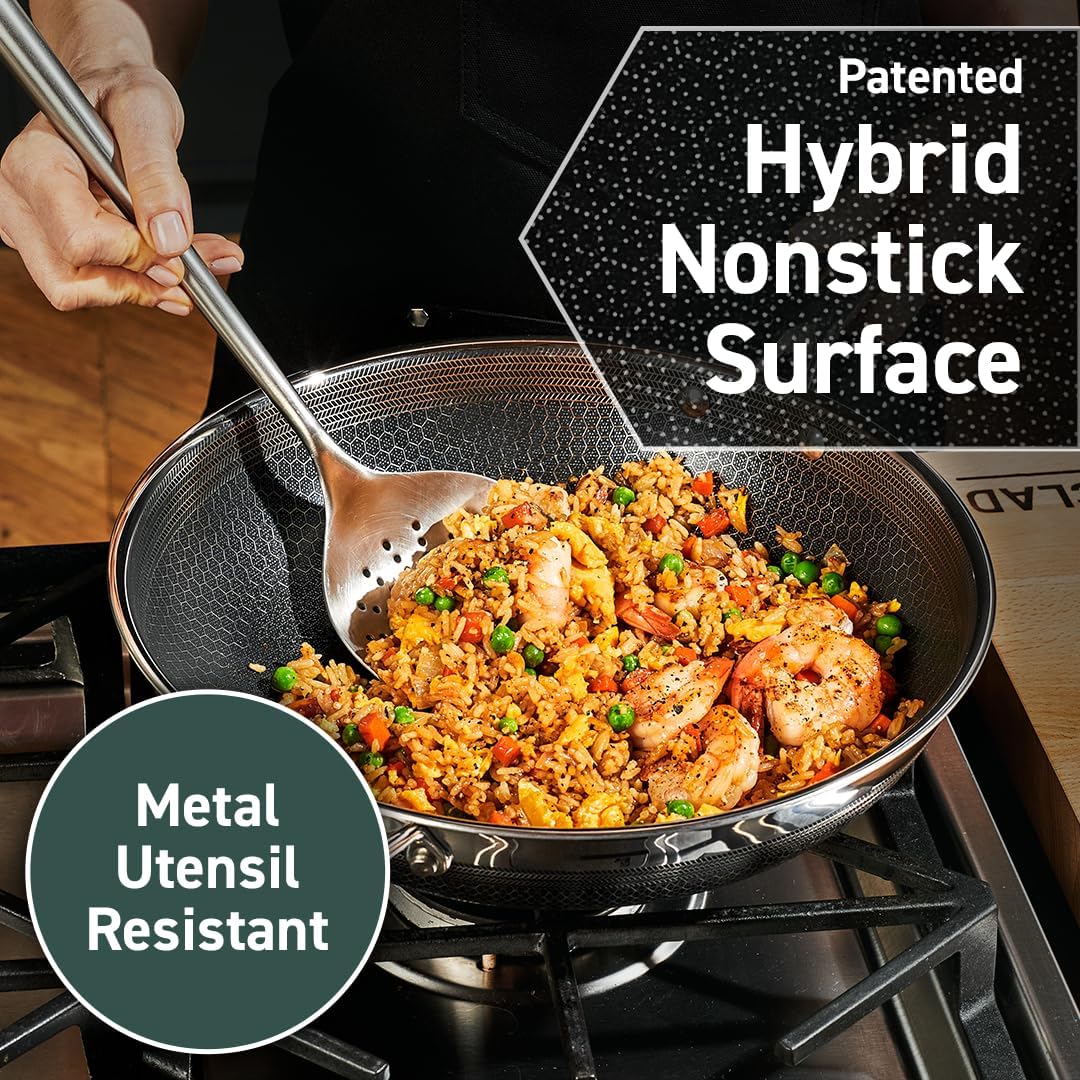 HexClad Hybrid Nonstick 10-Inch Wok, Stay-Cool Handle, Dishwasher-Friendly, Oven-Safe Up to 900°F, Induction Ready, Compatible with All Cooktops