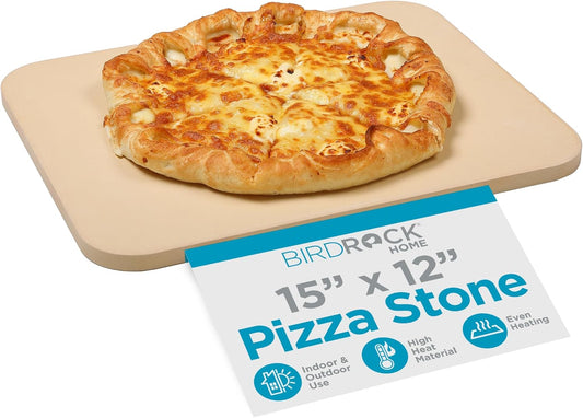 BIRDROCK HOME Pizza Stone for Oven and Grill | 15"x12" Rectangular Cordierite Baking Stone for Cooking, Bread, Pie, BBQ | Indoor - Outdoor | Grill, Smoker, Toaster Use | Ceramic Sheet for Crispy Crust