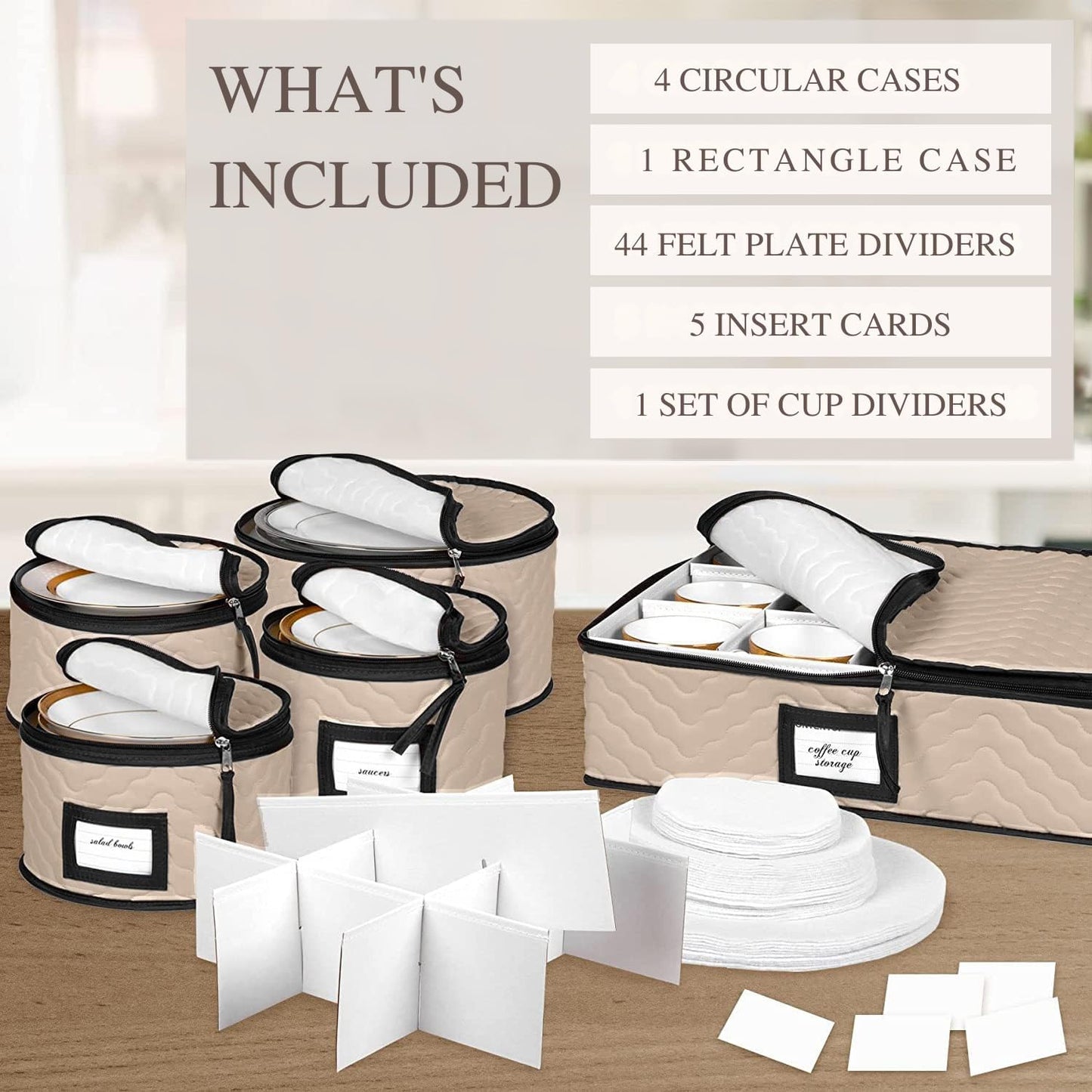 China Storage Containers 5-Piece Set Moving Boxes for Dinnerware, Glasses, Plates, Mugs and Saucers Sturdy Quilted Microfiber Dish Organizer with Dividers for Seasonal Storage - Brown