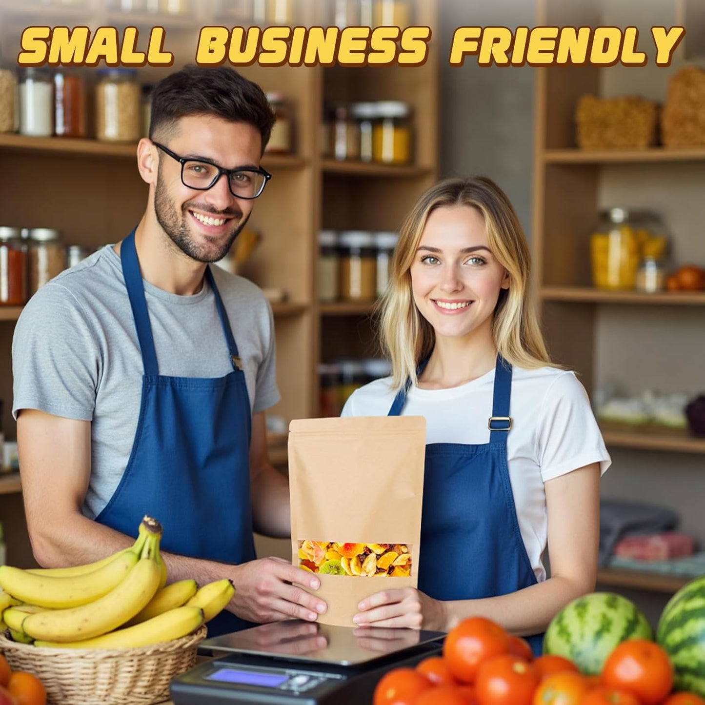 Jetmore-50pcs-Smell-Proof-Bag, Resealable Zip Lock Bags Various Sizes, Reusable Snack Bags, Stand Up Packing Bags with Window, Small Brown Paper Pouches for Candy, Nuts, Spice, Sample, Product