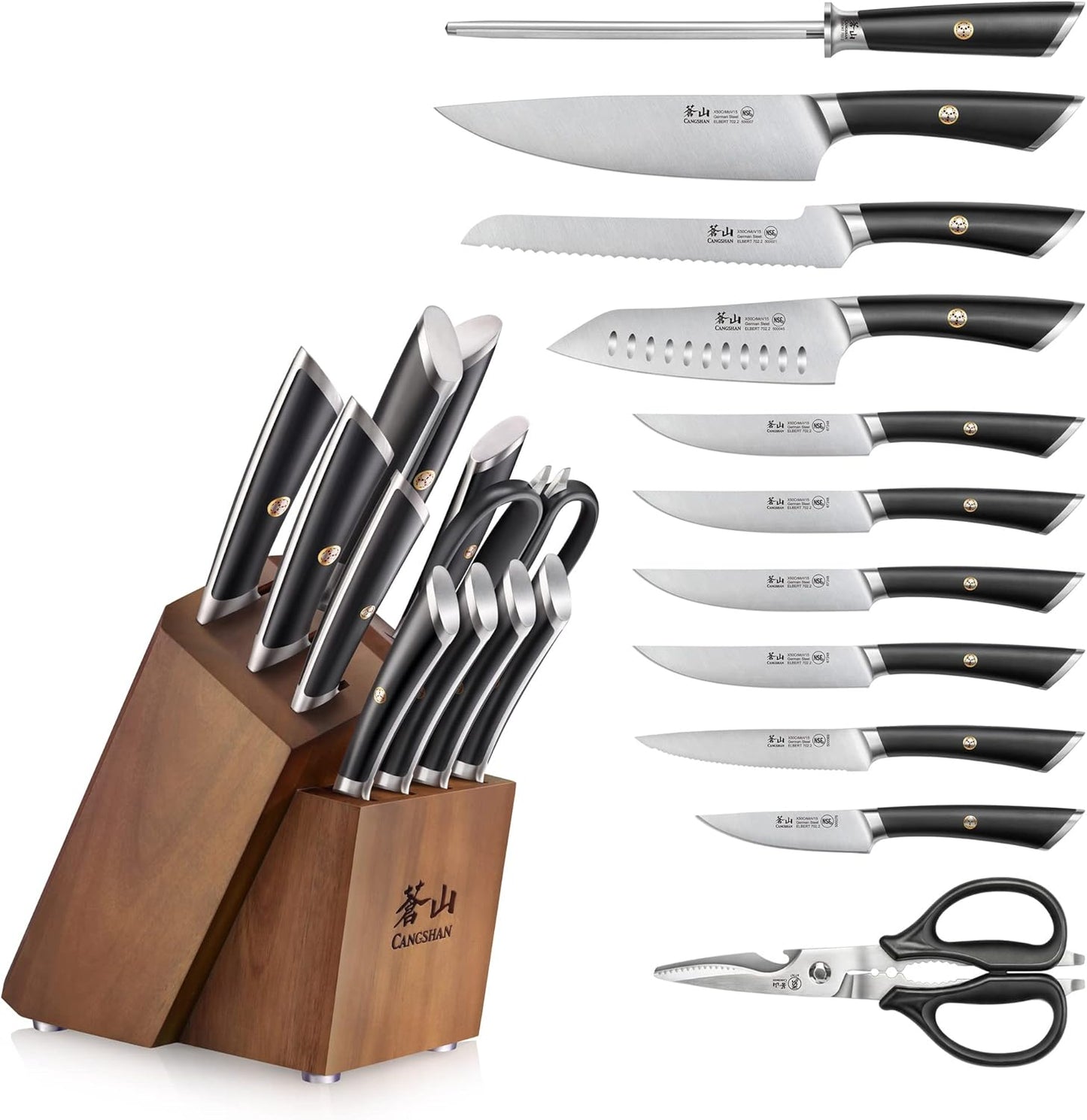 Cangshan ELBERT Series German Steel Forged Knife Block Sets (12-PIece, Black)