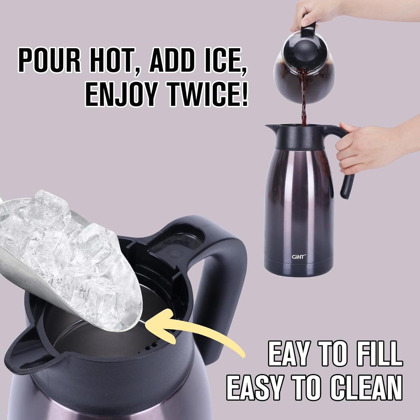 GiNT 1.9L / 64Oz Thermal Coffee Carafe, Insulated Stainless Steel Coffee Carafes for Keeping Hot/Double Walled Vacuum Thermal Carafe (Purple)