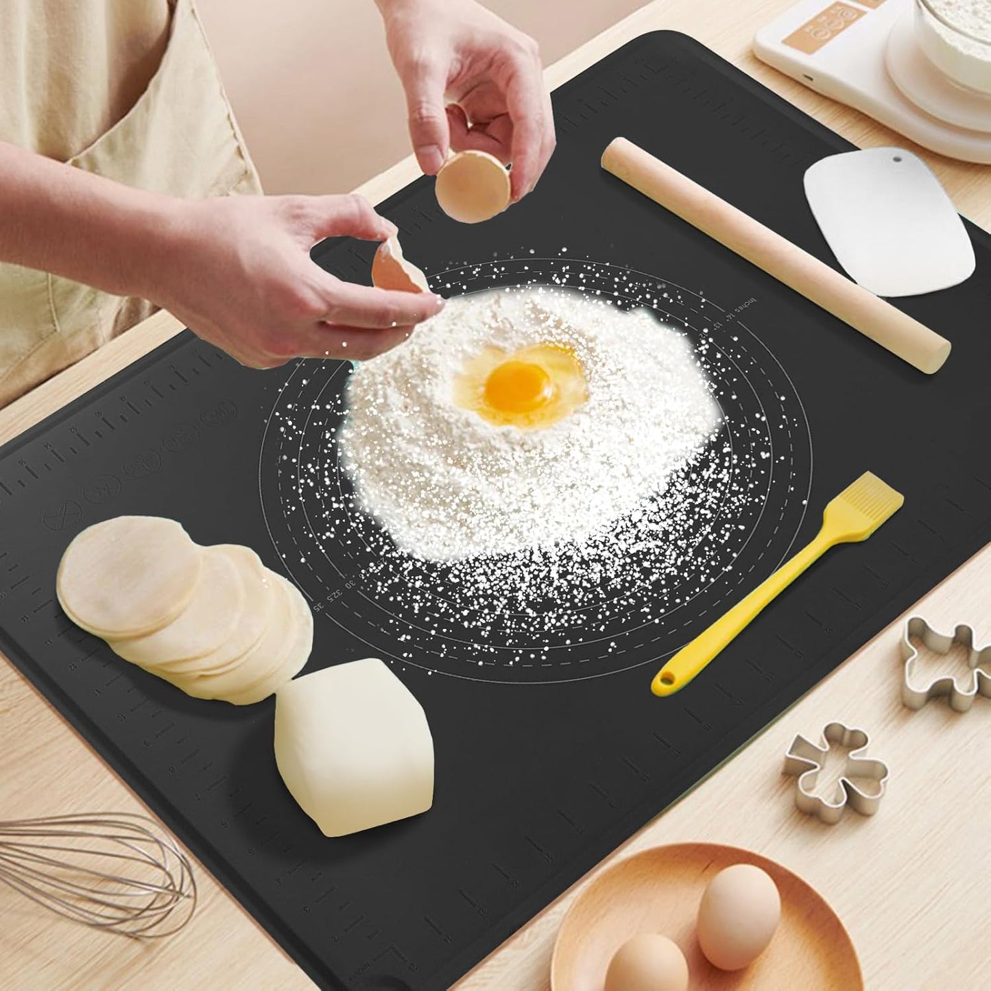 Silicone Pastry Mat 28" x 20" Extra Thick Dough Rolling Mat with Measurements and Edge Heightening, Non-stick Food Grade Silicone Baking Mats for Pastry, Bread, Cookies, Pizza, Fondant, Pasta