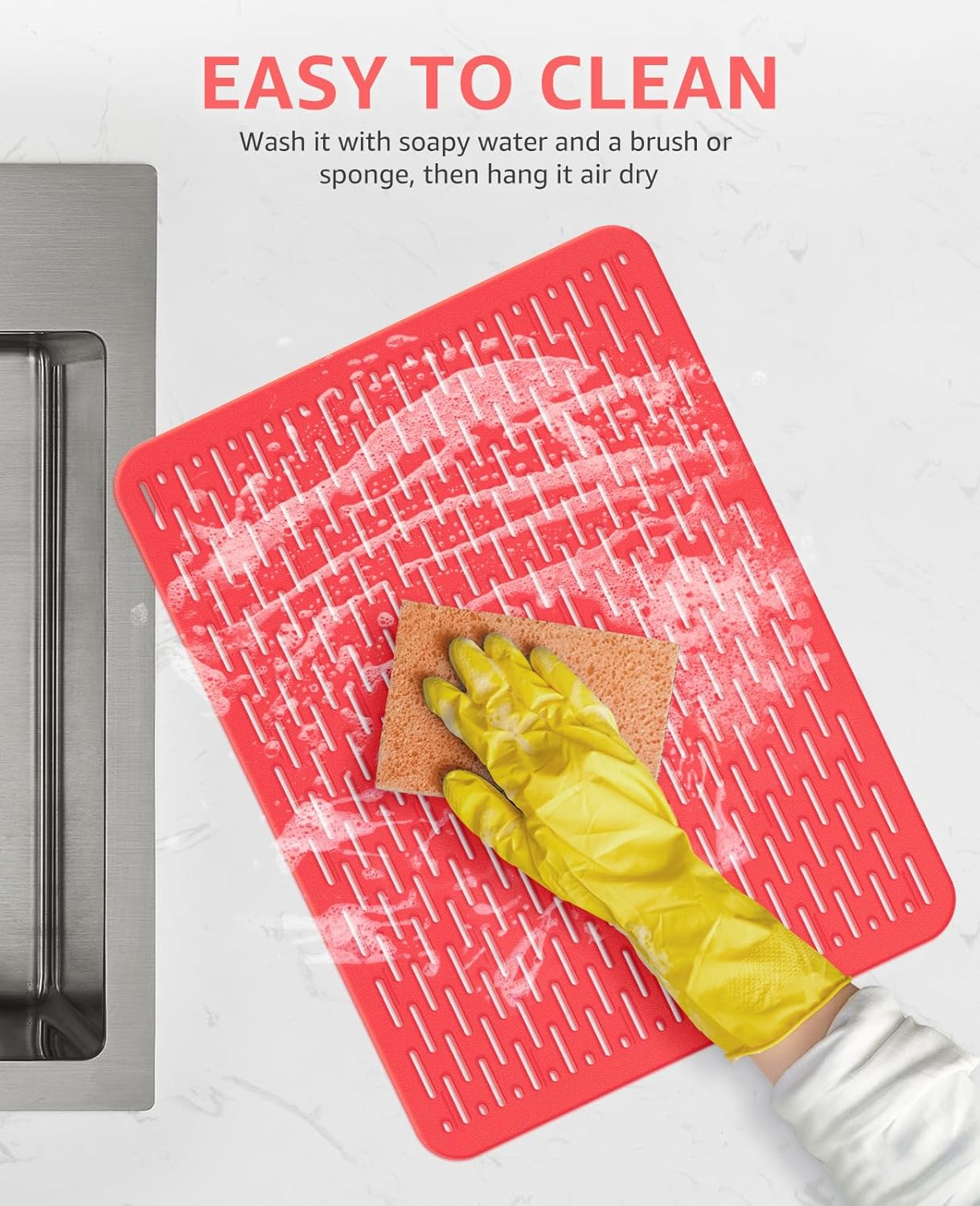 Bligli Mesh Sink Mat, 15.7 x 11.8inch Sink Prtector Mats for Kitchen Sinks, PVC Eco-Friendly Sink Protectors for Bottom of Sink, Fast Draining, Easy Cleaning, Clear Red