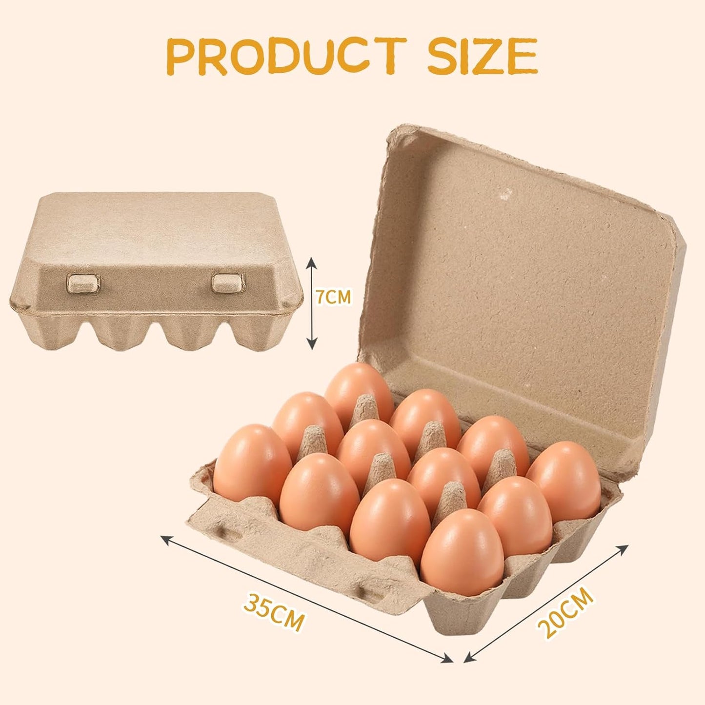 Egg Cartons 3x4 Style 25 Pack, Blank Natural Paper Pulp Square Egg Cartons Eggs, Holds Up to One Twelve 12 Count Chicken Eggs, Sturdy Design Made from Recycled Cardboard.…