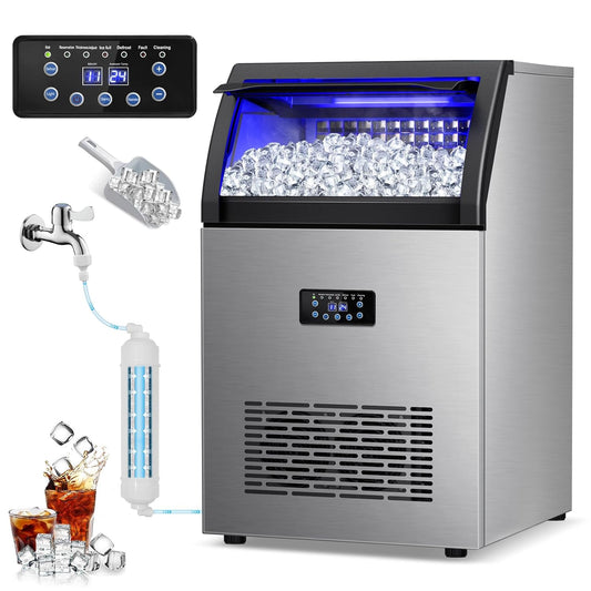 Commercial Ice Maker Machine, 150lbs/24H with 45Lbs Storage Bin, 55Pcs Ice Cubes 8Mins, Tap Add Water Freestanding Ice Maker Commercial for Home Bar Office