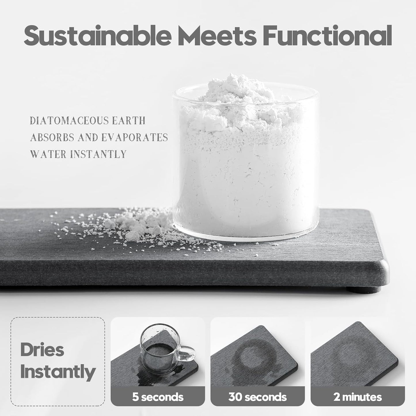 3PCS Water Absorbing Soap Dish Sponge Holder, Diatomite Stone Drying Tray Mat Sink Caddy for Kitchen Counter & Bathroom, Small Stone Bath Mat Faucet Accessories Organizer Protector,Dark Gray,9"x 3.5"