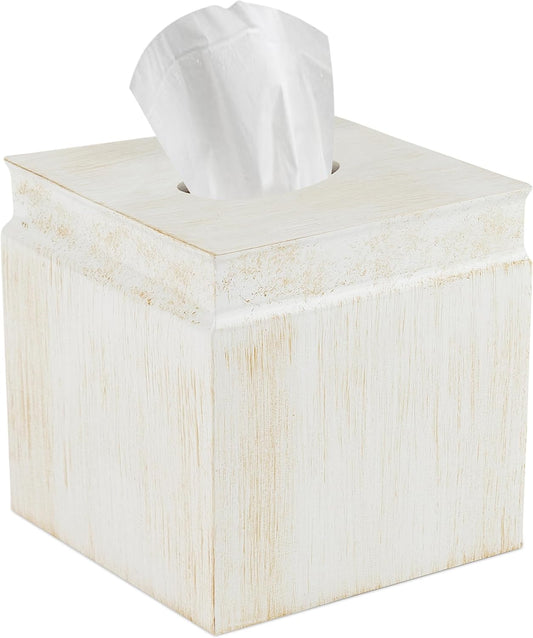 Creative Scents Rustic Luxe Tissue Box Cover Square – Beige Tissue Box Holder Square with Oval Opening for Easy Access - Tissue Holder with Modern Rustic Design Fits Any Farmhouse Bathroom Decor
