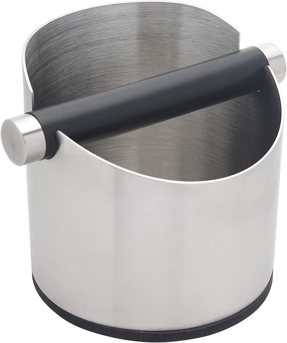 DIBTSA Espresso Knock Box, Stainless Steel Coffee Grounds Knock Box, With Removable Knock Bar and Non-Slip Rubber Base (Silver)