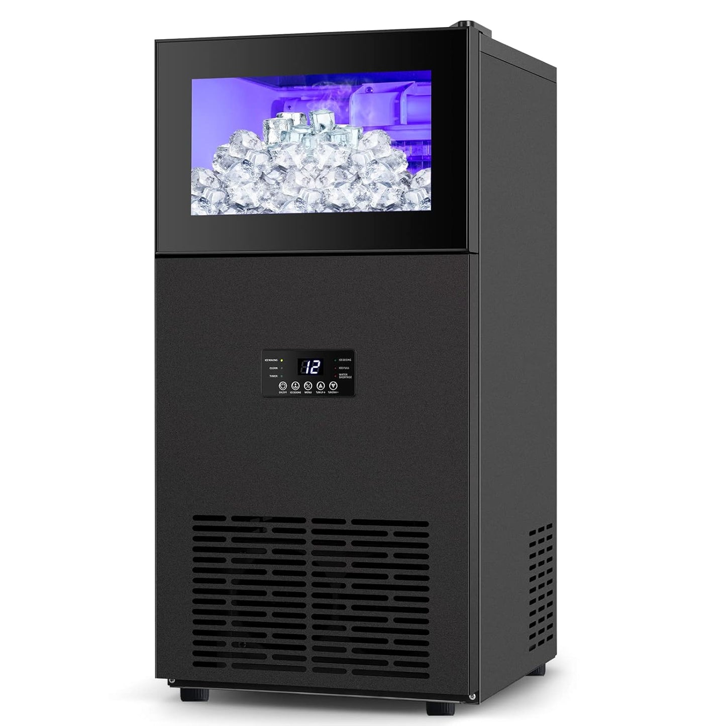 High-Capacity 130LBS/24H Commercial Ice Maker - 35LBS Bin, 15" Wide Frosted Black - Undercounter/Freestanding - Ideal for Home Bar & Outdoor - 45PCS Ice Cubes - Self-Cleaning