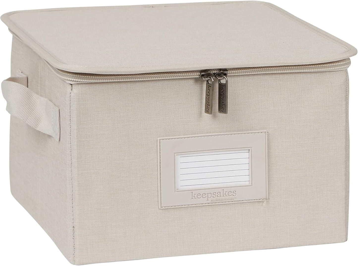 Covermates Keepsakes Dish Storage Box - Stackable, Reinforced Handles, China Storage, Beige Heather