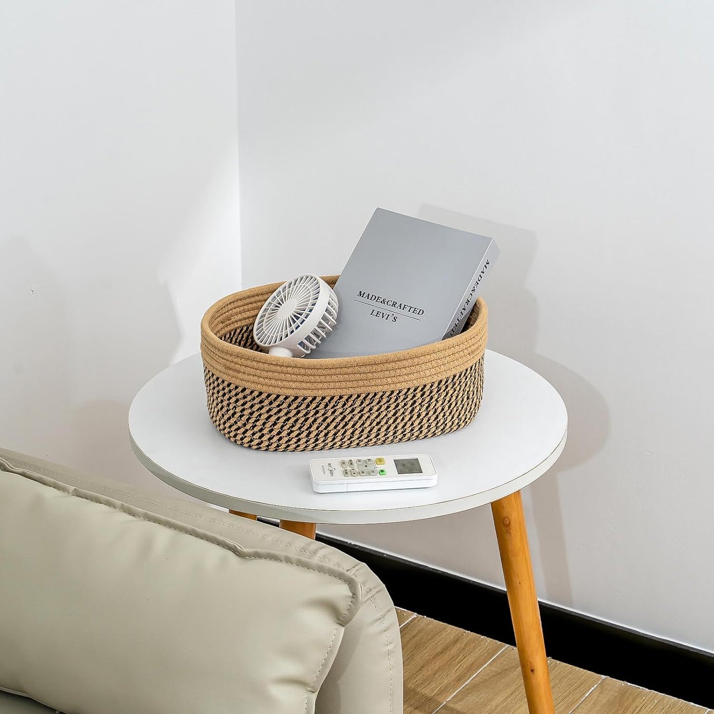 CubesLand Small Baskets, Storage Baskets for Organizing Shelves, Rectangular Woven Storage Baskets Natural Cotton Rope Toy Storage Bins Closet Baby Baskets Empty Gifts Baskets Camel/Mixed Black