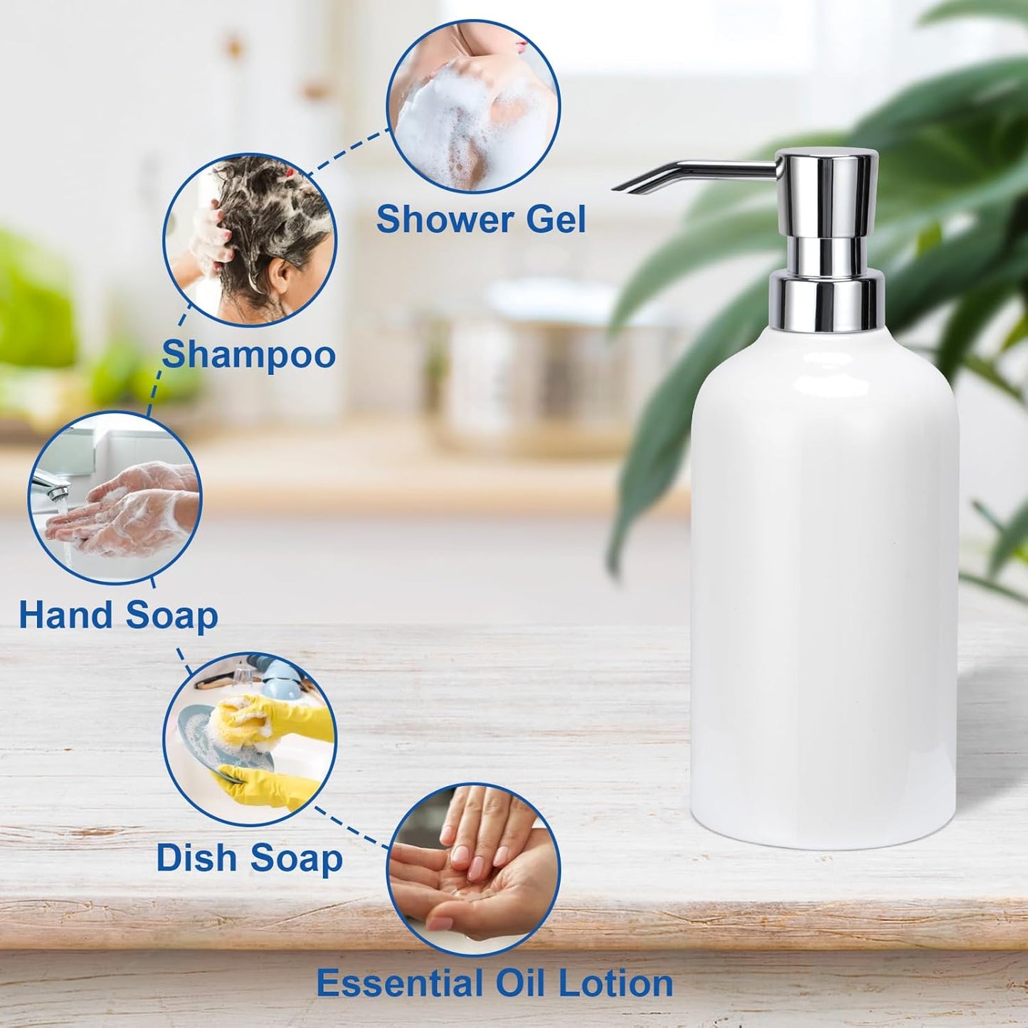 Ceramic White Soap Dispenser Bathroom, 2 Pcs 16.9oz Hand Soap Dispenser for Kitchen, Hotel