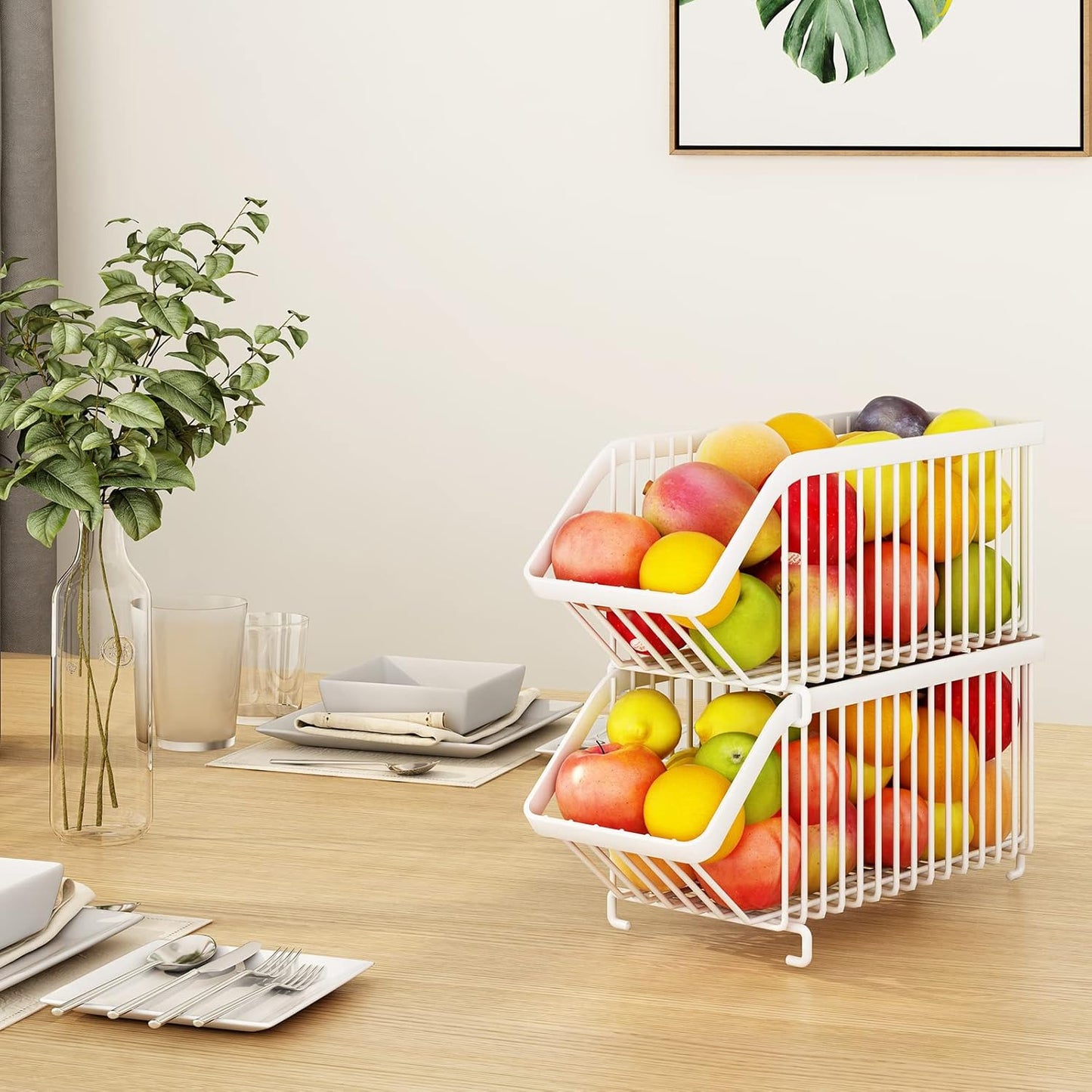 GILLAS 6 Pack Stackable Soda Can Organizer for Refrigerator, Can Holder Dispenser, Canned Food Storage Rack for Fridge, Kitchen, Countertops, Cabinets, White