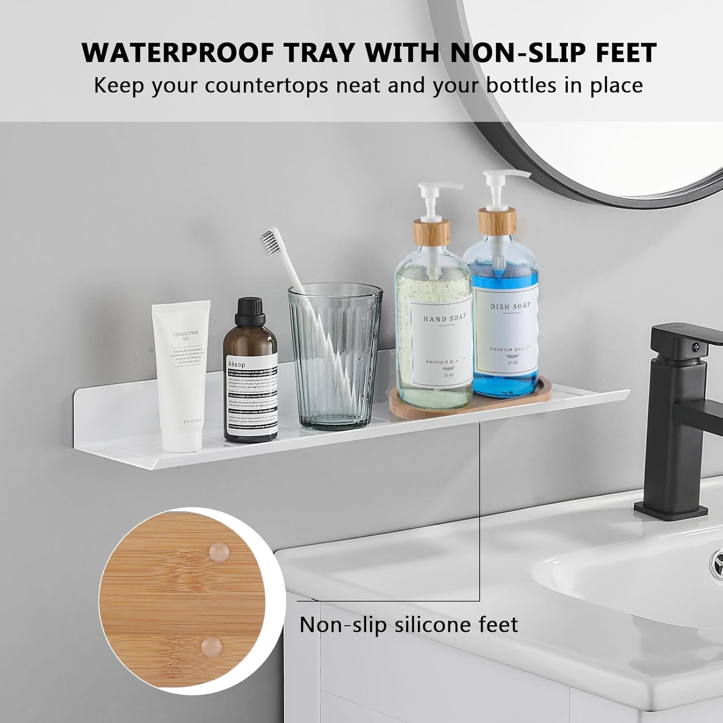 Clear Glass Soap Dispenser - Dish Hand Soap Dispenser Set for Kitchen, Refillable Soap Lotion Dispenser Bathroom with Sturdy Pump and Tray, 14 Waterproof Labels -Clear