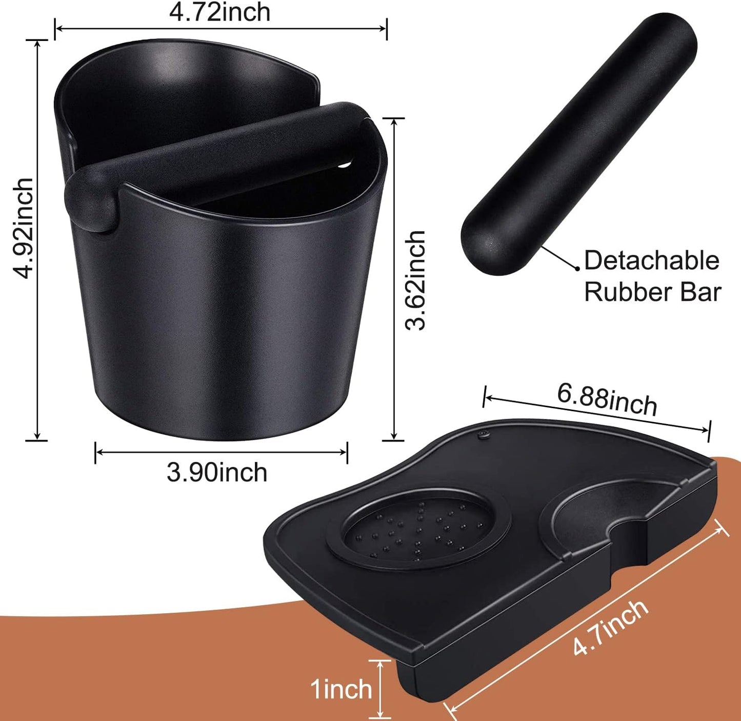 Coffee Knock Box,Set of 2 Pieces Espresso Knock Box Coffee Tamper Mat Reliable Barista Tools,Espresso Dumpster with Removable Knock Lever and Non-Slip Base,for Barista Bar Shop Worktop