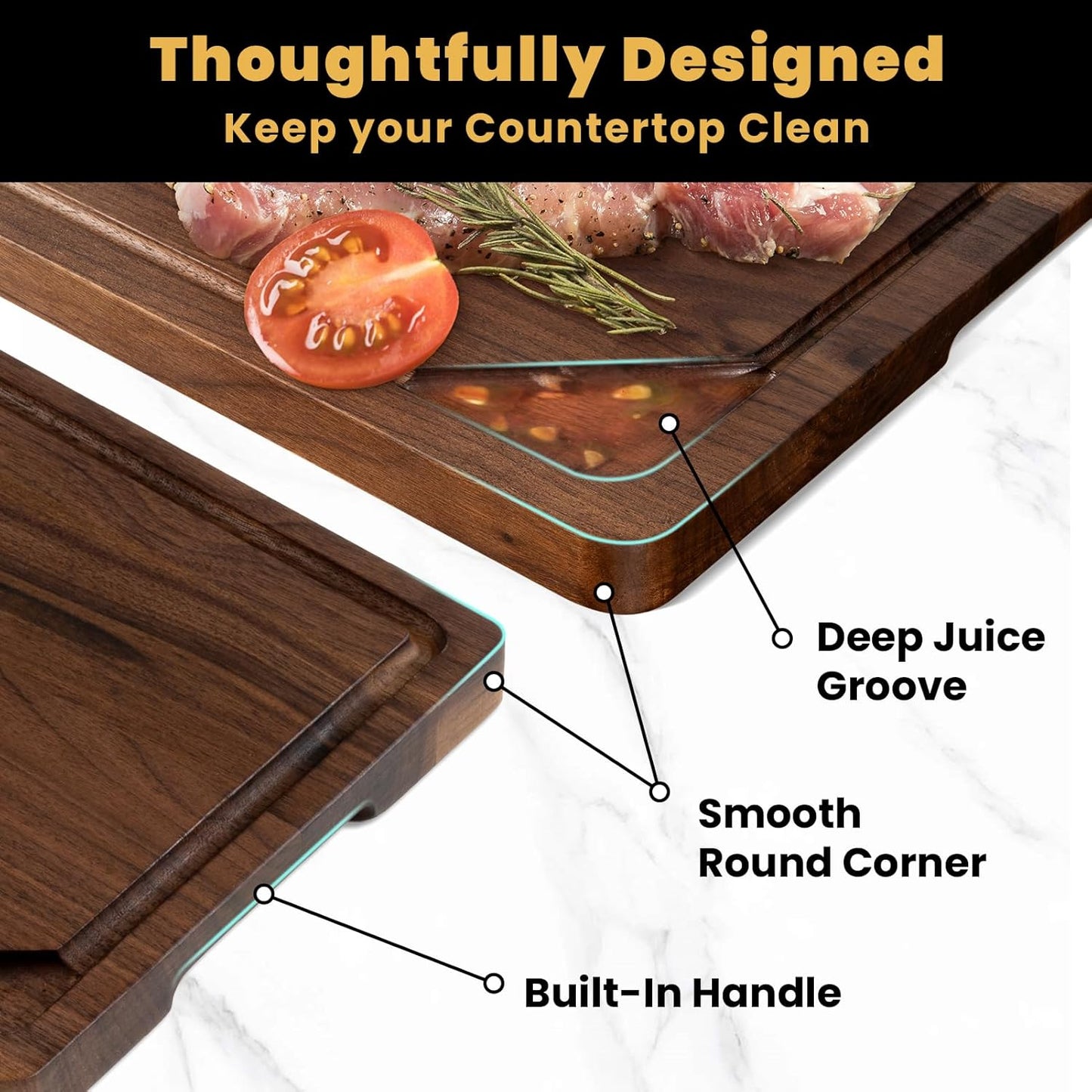Heimlove 20x15 Walnut Cutting Board, Wooden Cutting Boards for Kitchen, Large Butcher Block Cutting Board, Wood Cutting Boards for Kitchen with Juice Groove, Gift for Festival, Wedding(Gift Box)