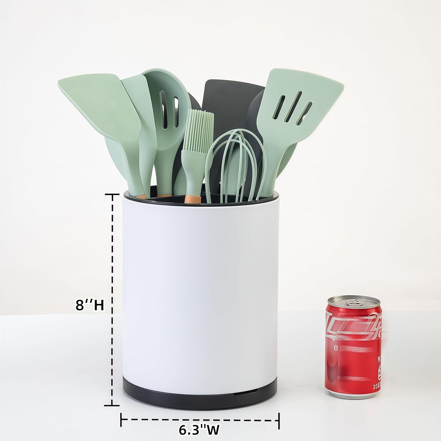 Kitchen Utensil Holder Extra Large 360°Rotating For Counter Organizer Stainless Steel Storage Cooking Silverware Caddy 3 Compartment Flatware Spoon Spatula Tool Cutlery Container(White)